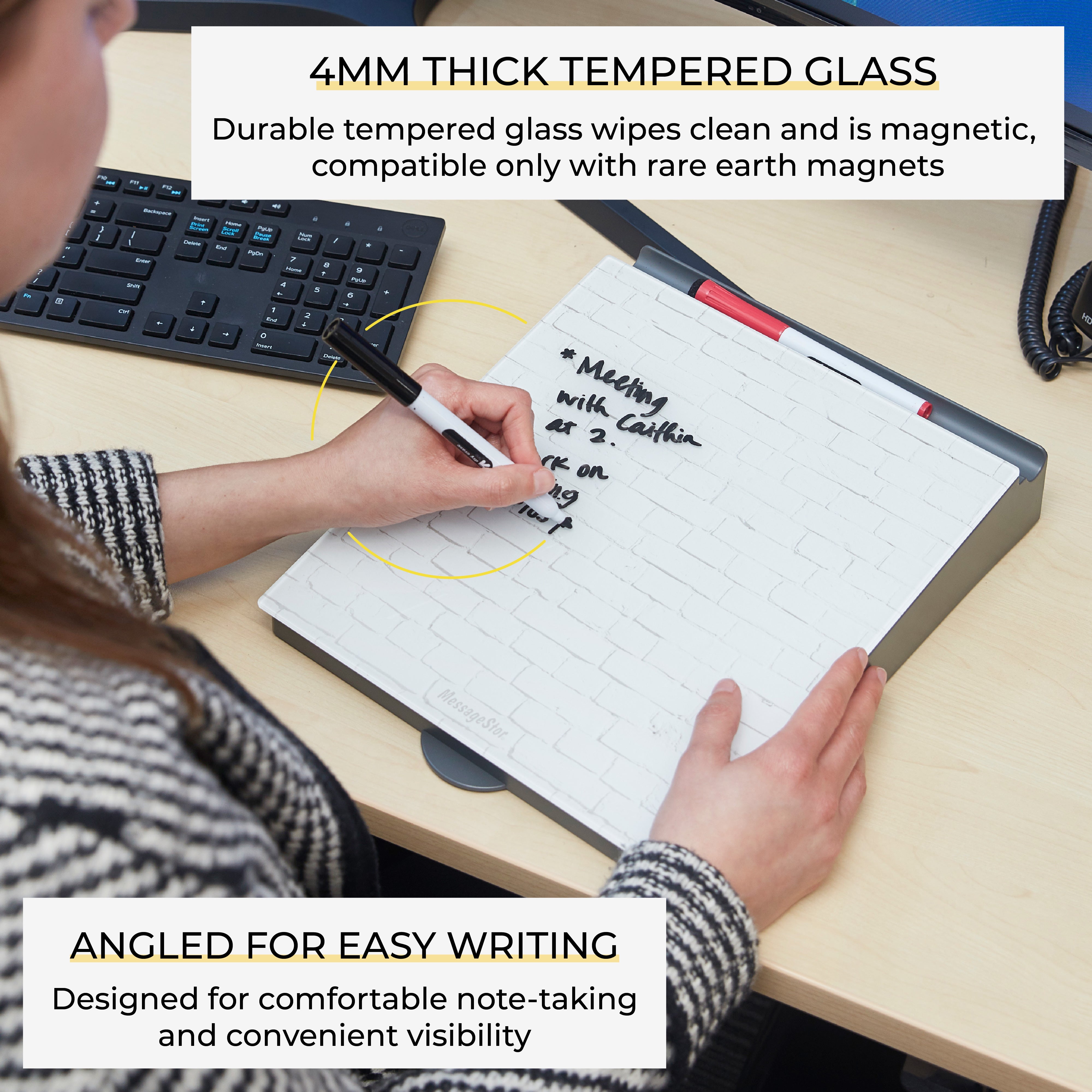MessageStor Dry-Erase Glass Board Memo Station