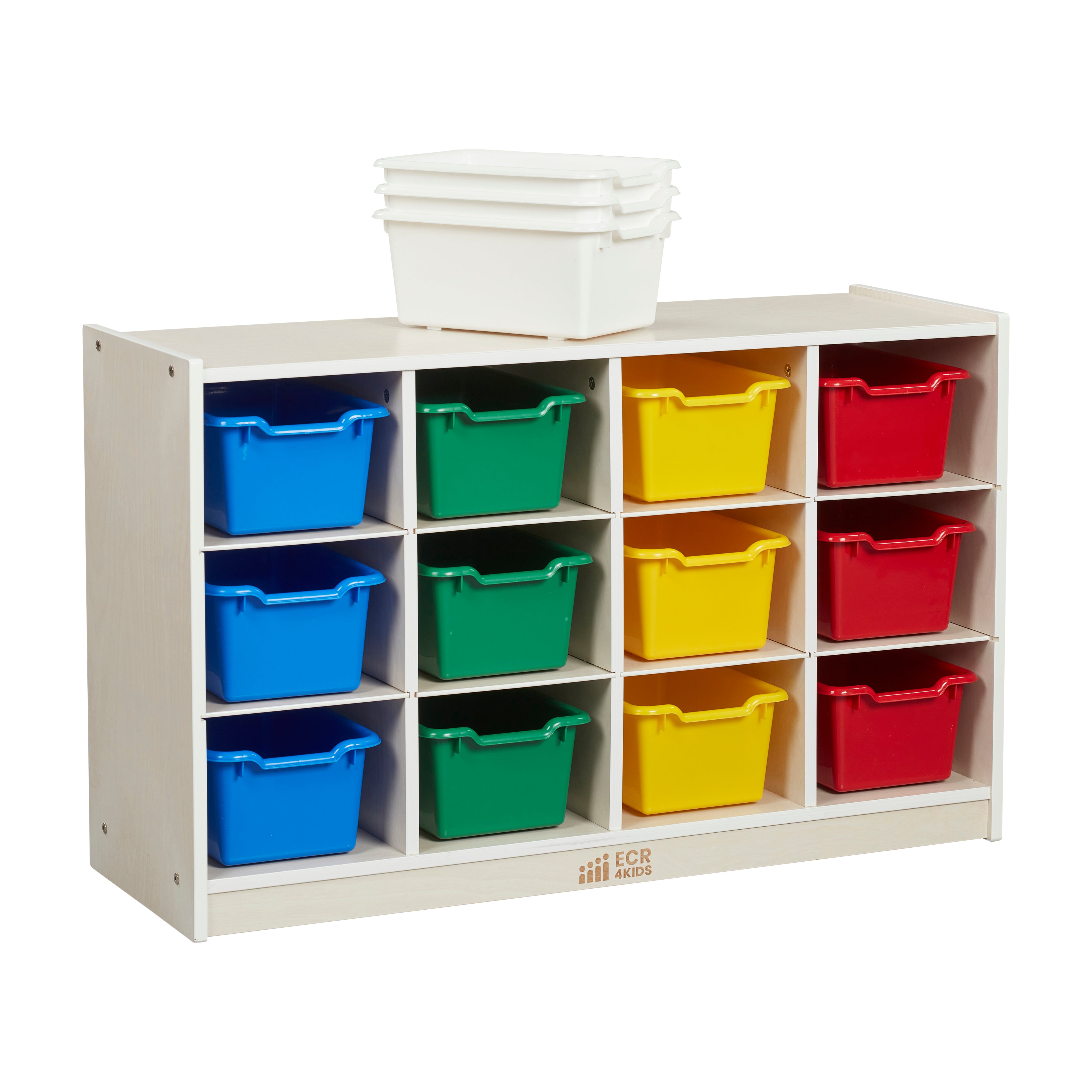 12 Cubby Mobile Tray Cabinet and 15 Scoop Front Bins, 3x4