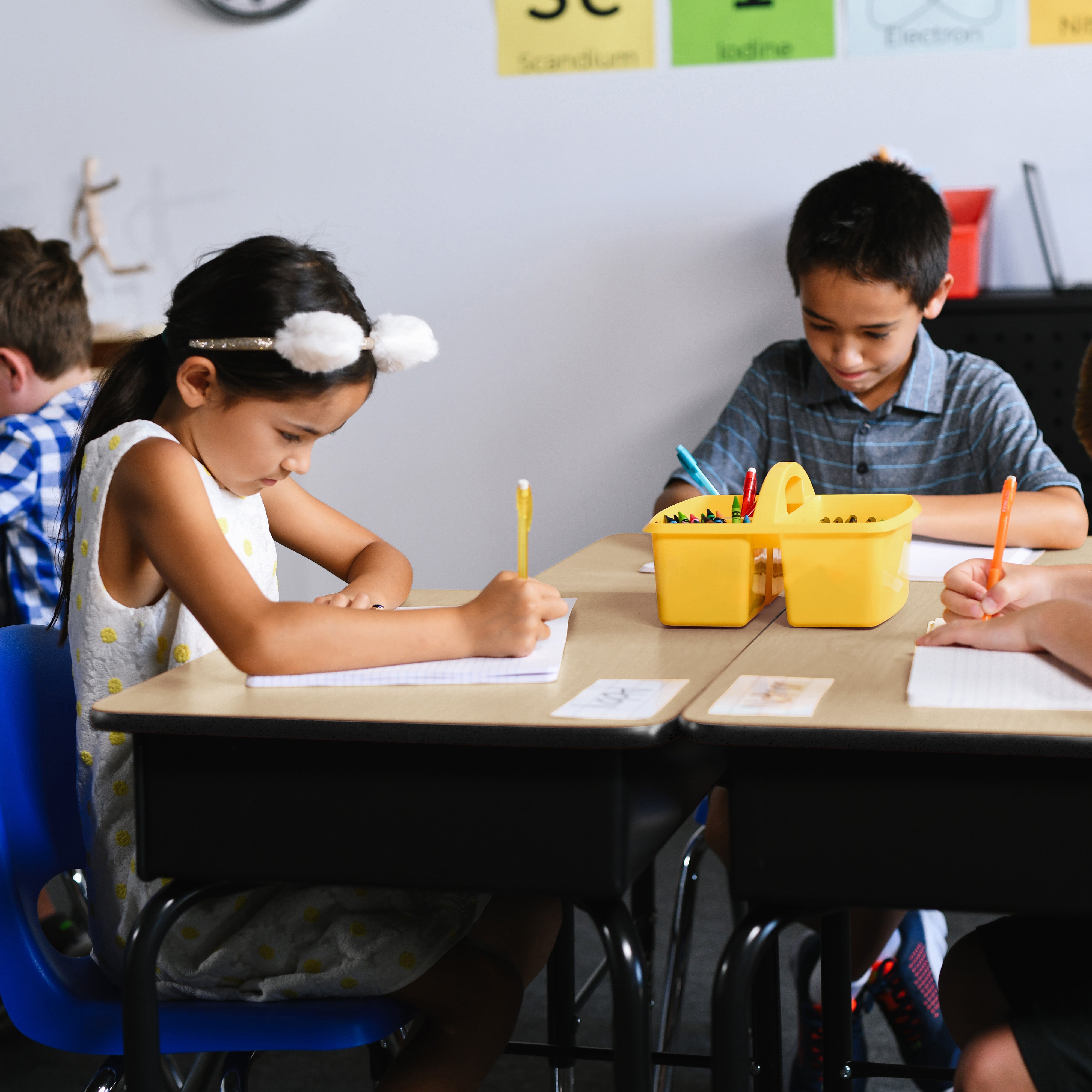 Open Front Desk with Metal Storage Book Box, Adjustable