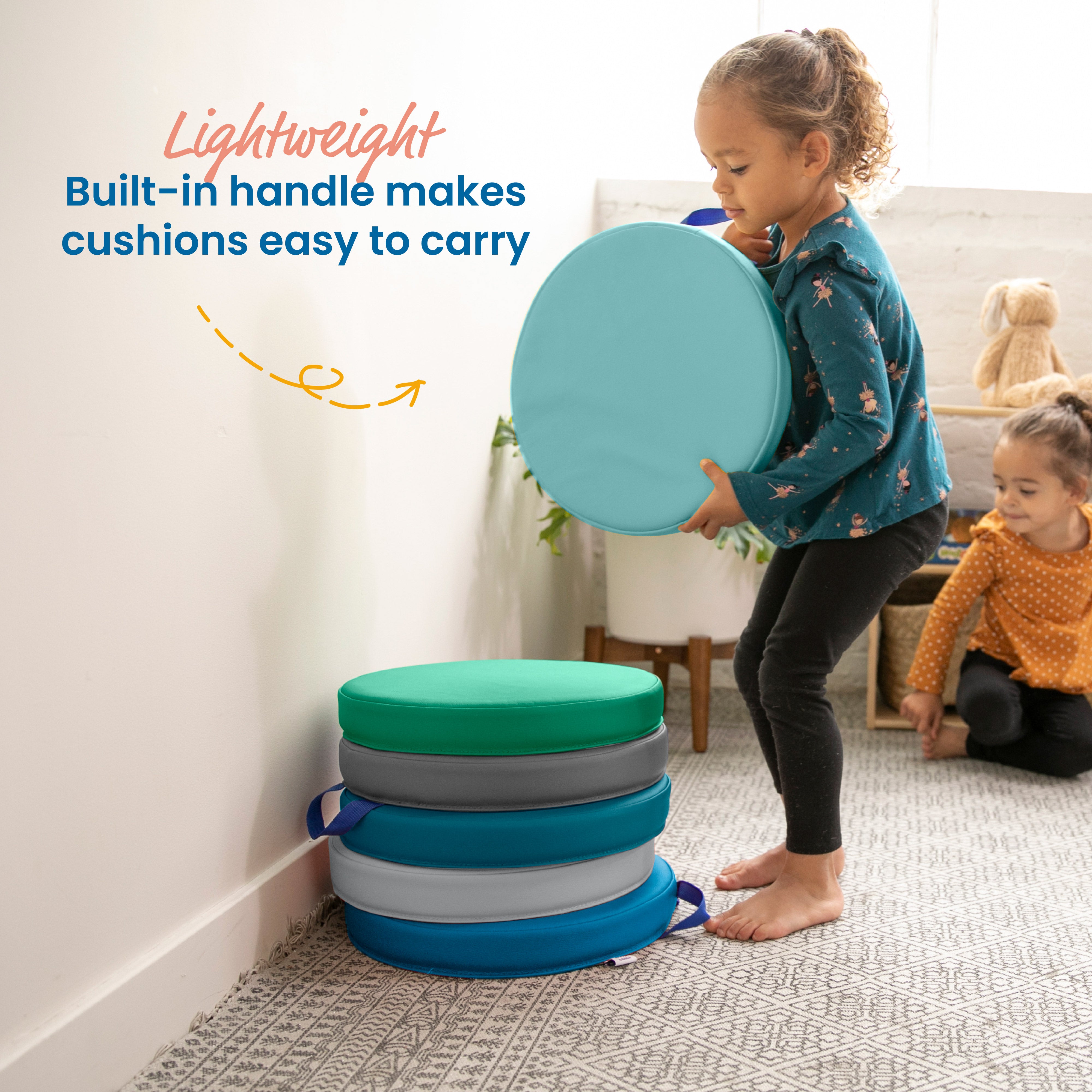 Round Floor Cushions with Handles, 6-Piece