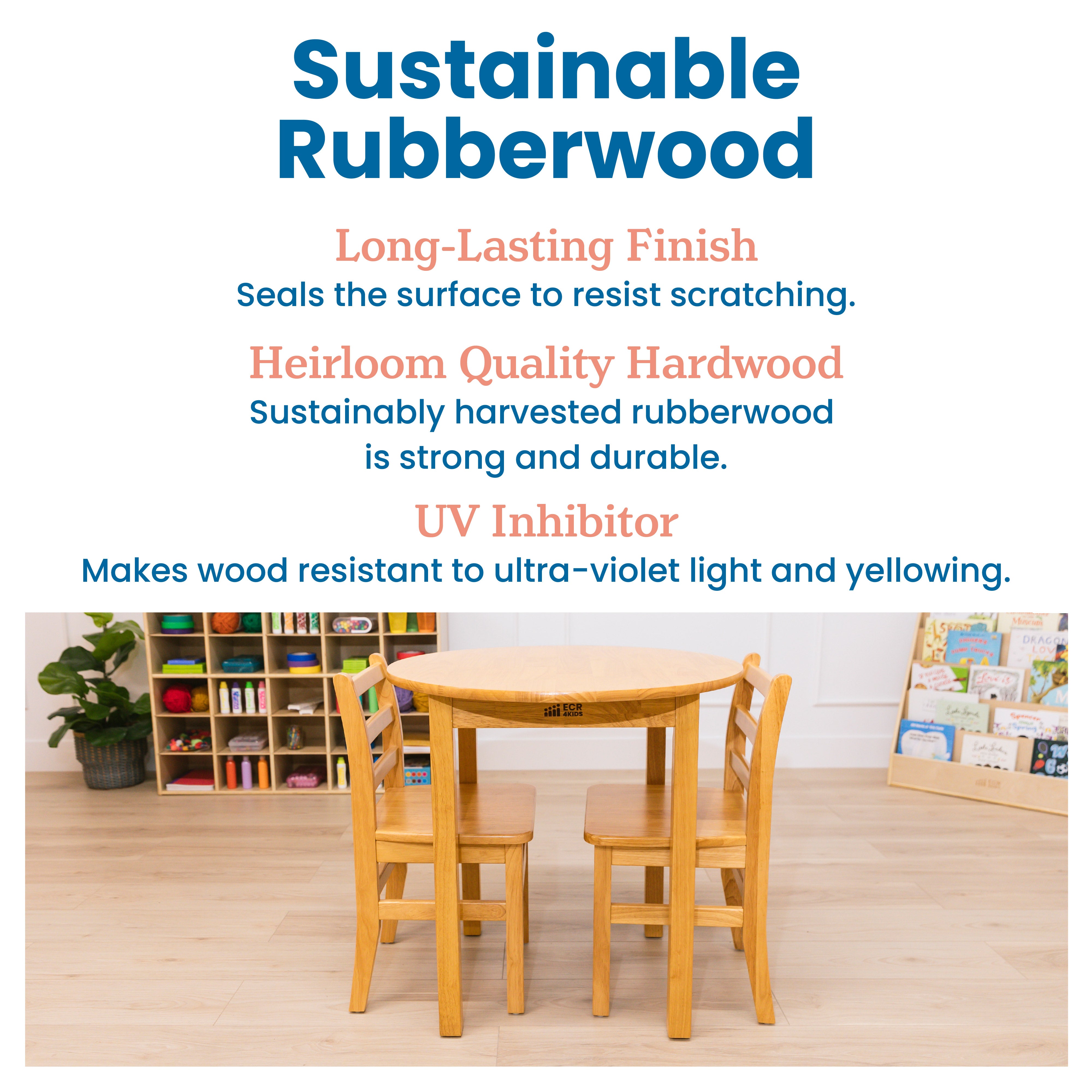 30in D Round Hardwood Table with 28in Legs and Two 16in Chairs, 3-Piece