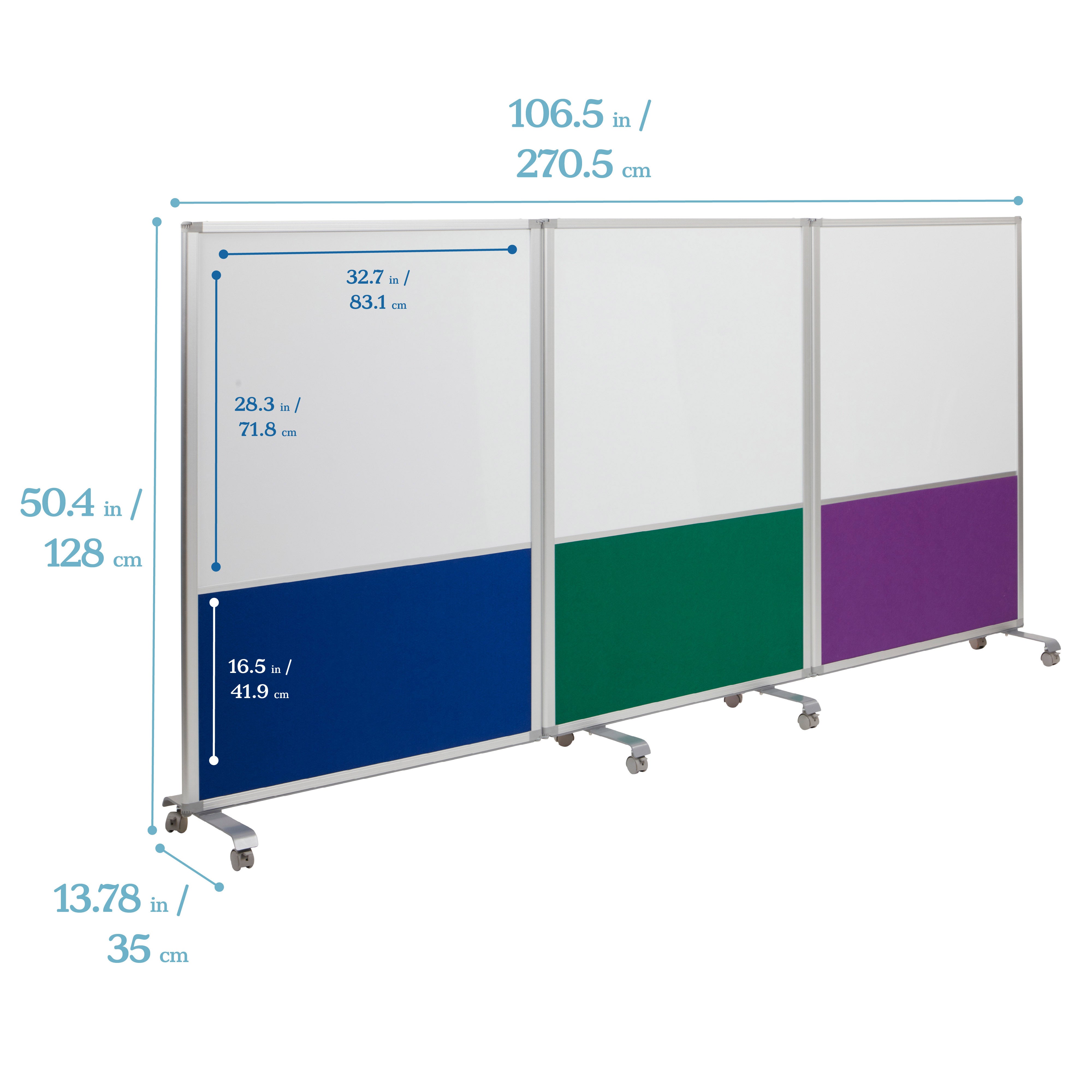 Mobile Dry-Erase and Flannel Split Room Divider, 3-Panel