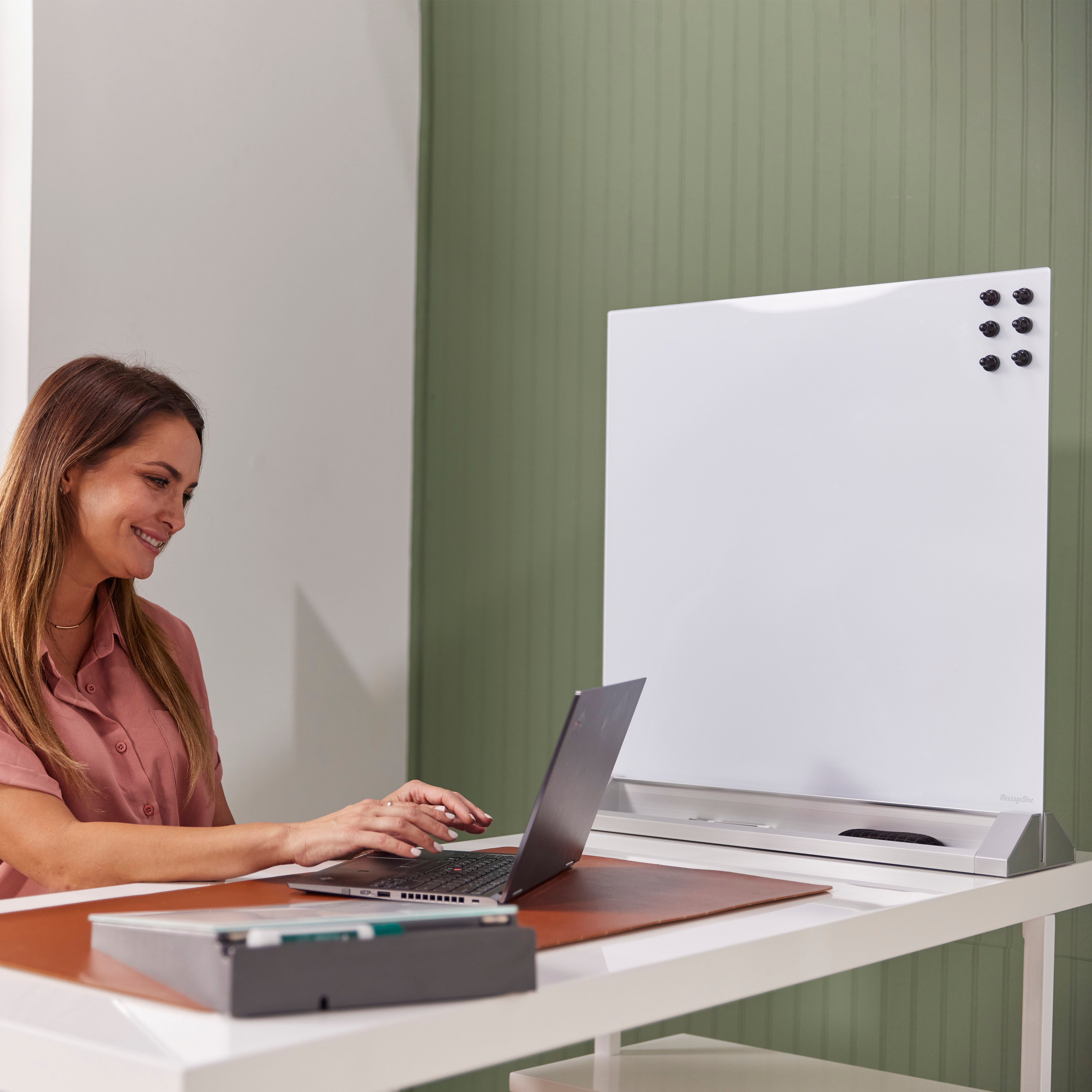 MessageStor Glass Magnetic Dry-Erase Board with Storage Stand and Magnets