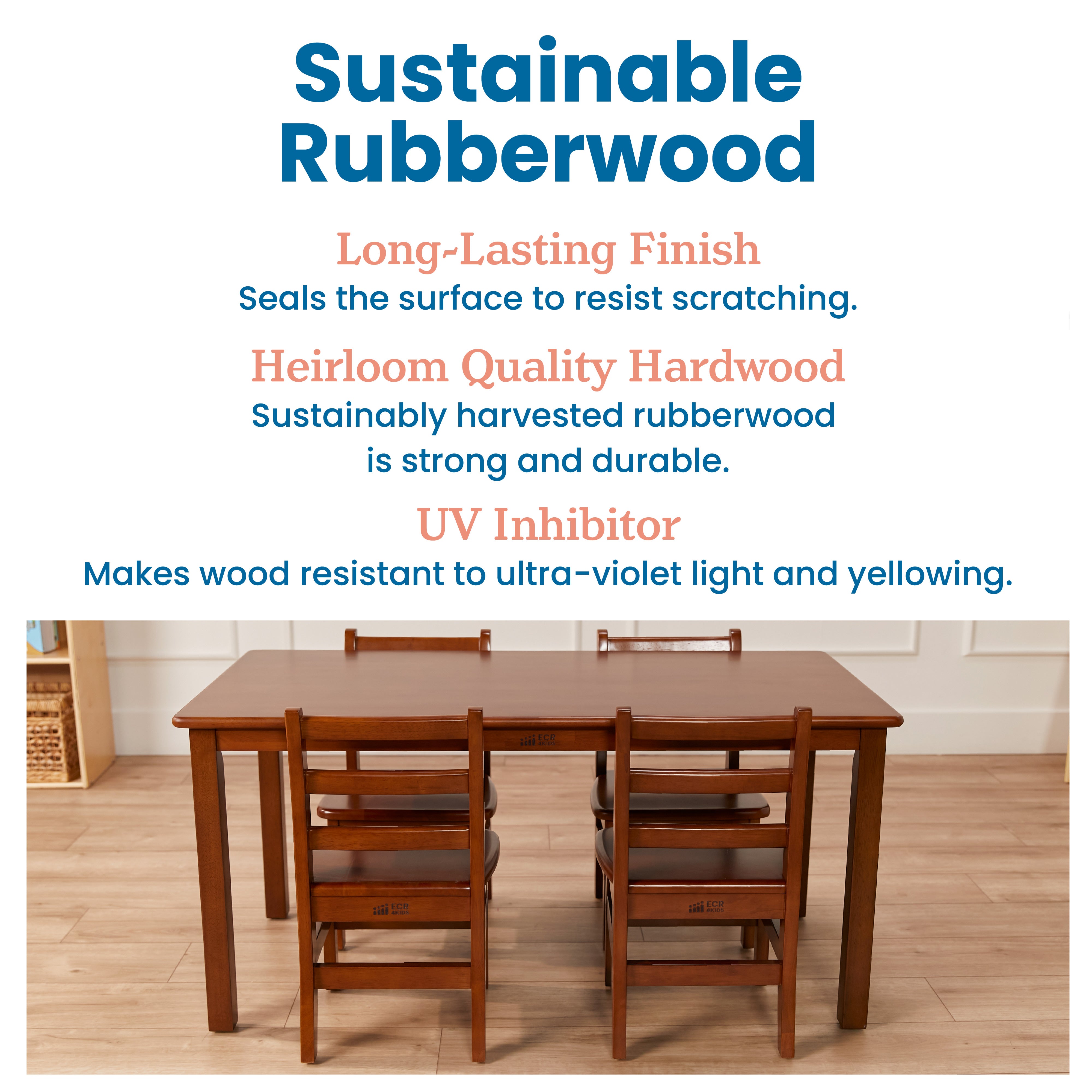 24in x 48in Rectangular Hardwood Table and Chair Set, 12in Seat Height, 5-Piece