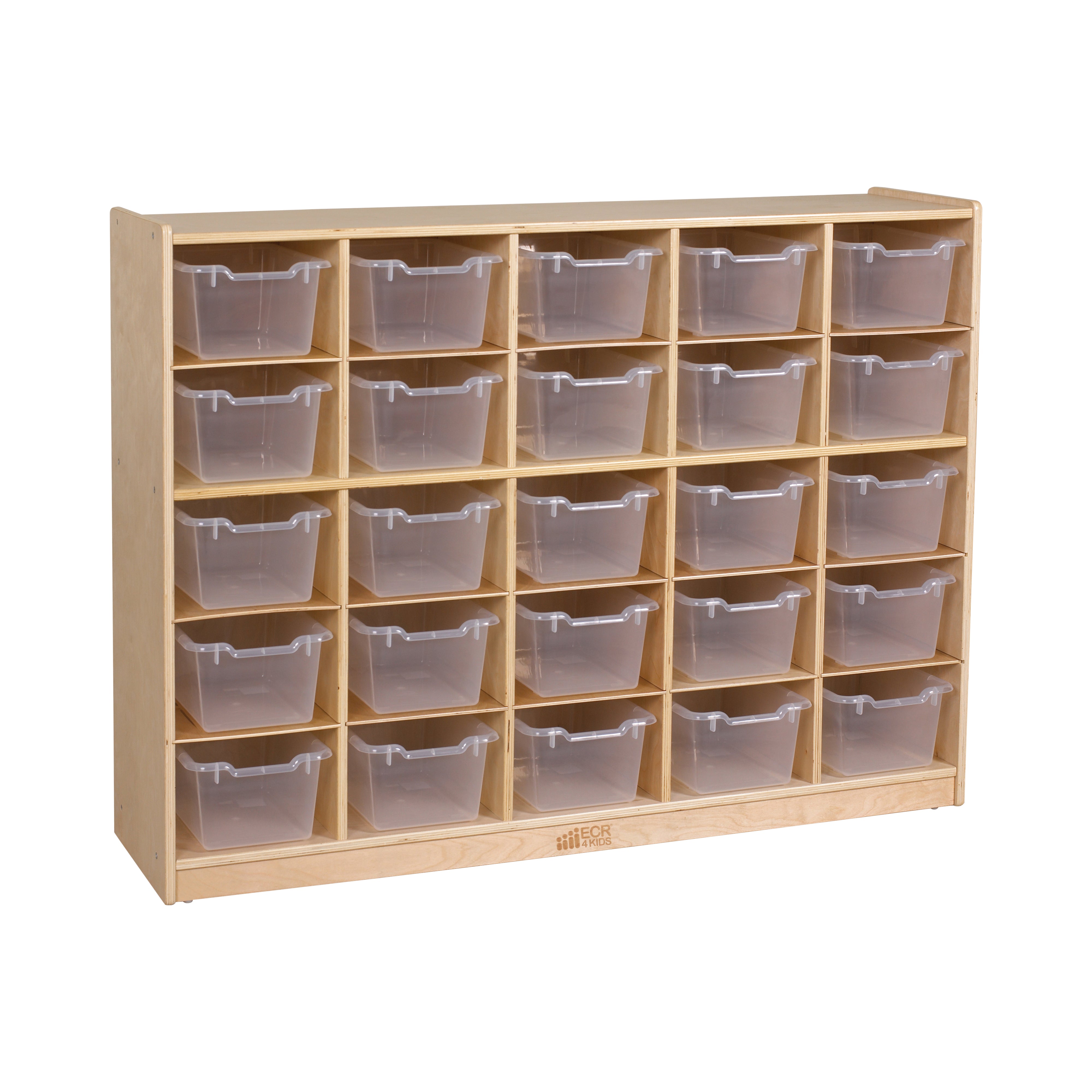 25 Cubby Mobile Tray Cabinet with Scoop Front Storage Bins, Natural