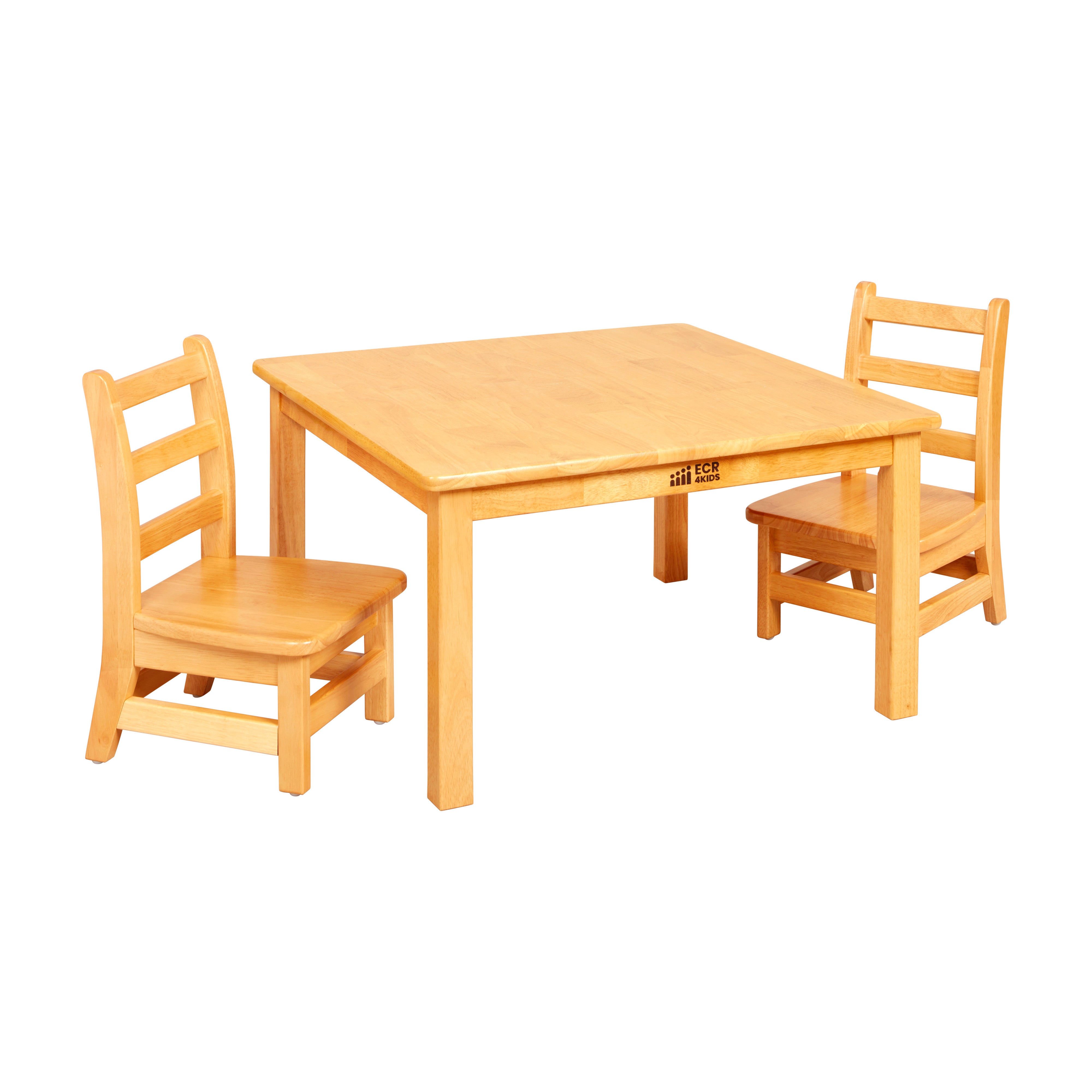 30in x 30in Square Hardwood Table with 16in Legs and Two 8in Chairs, 3-Piece