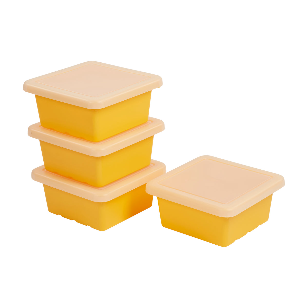 Stackable Square Bins with Non-Snap Lids, 4-Pack