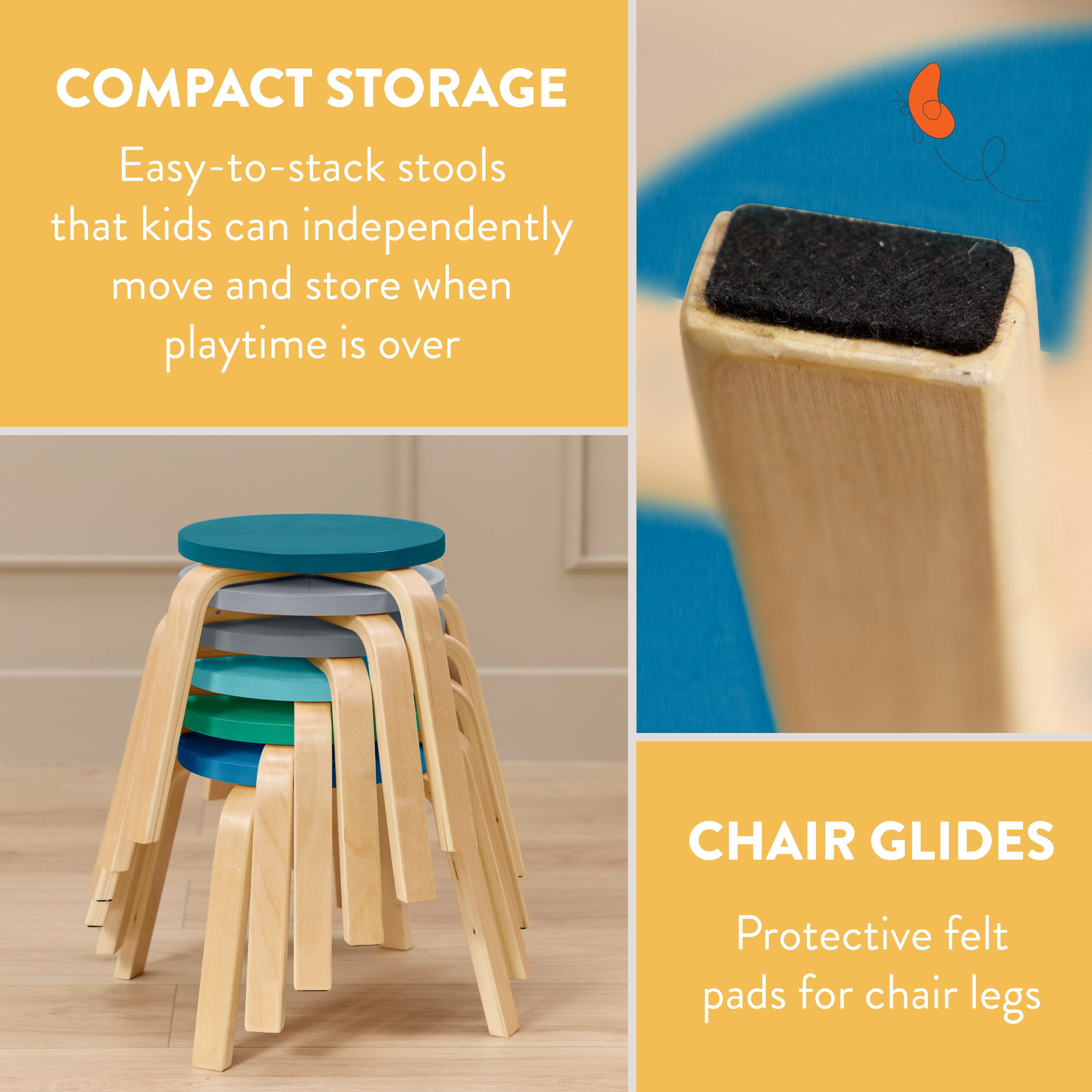 Bentwood Stackable Stool Seating Set, 6-Piece