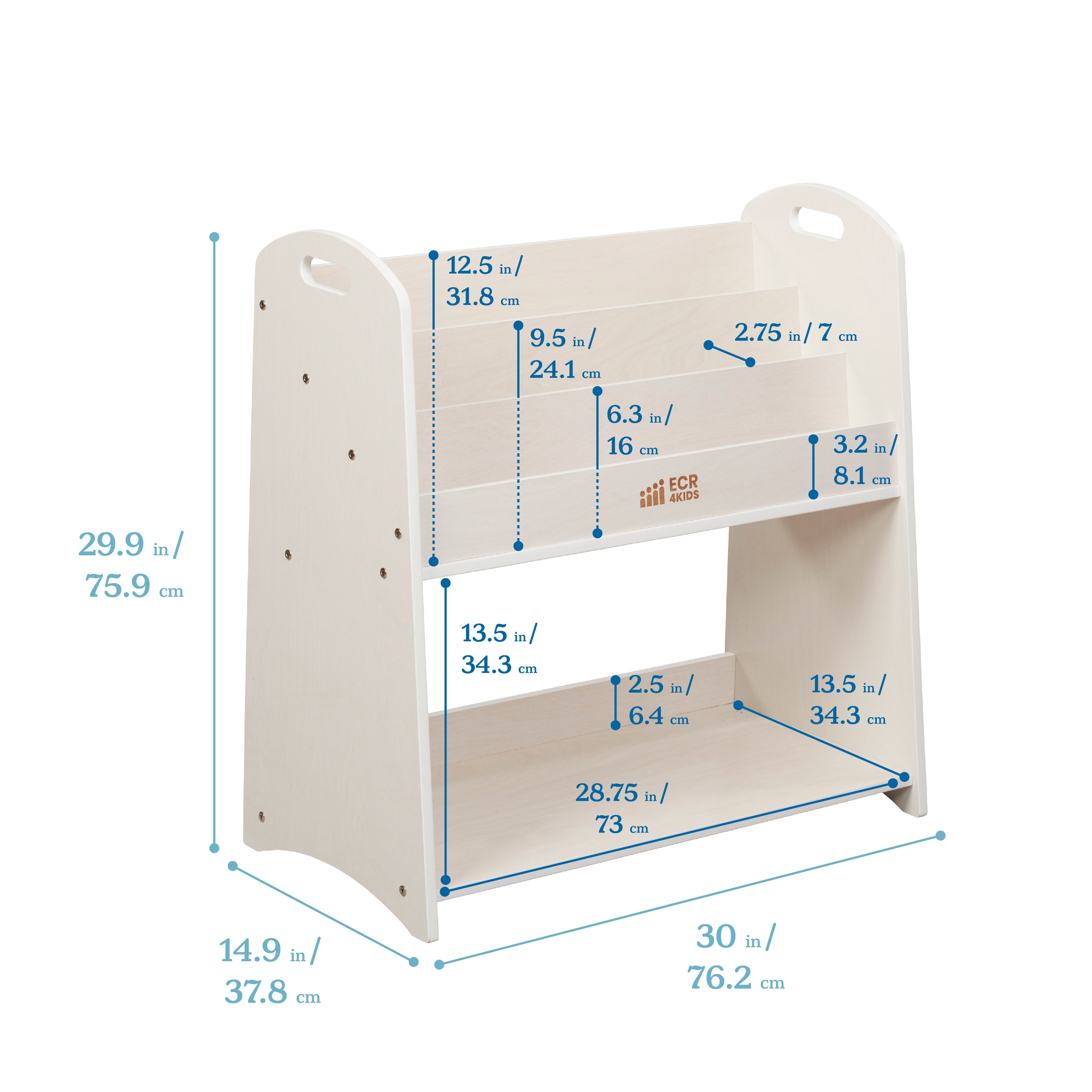3-Shelf Floor Book Display with Handles and Storage, 30in