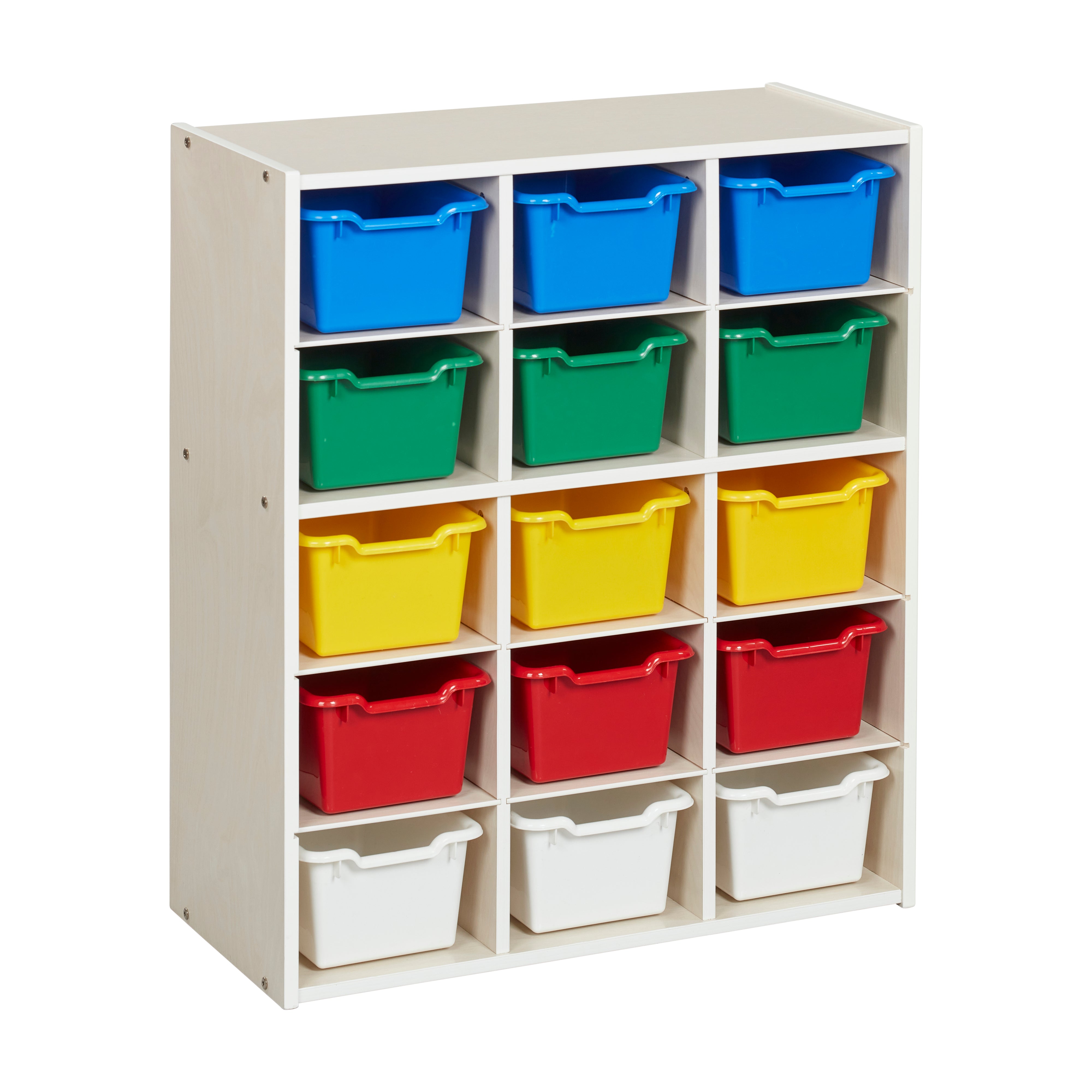 Streamline 15 Cubby Tray Cabinet with 15 Scoop Front Storage Bins, 5x3, White Wash