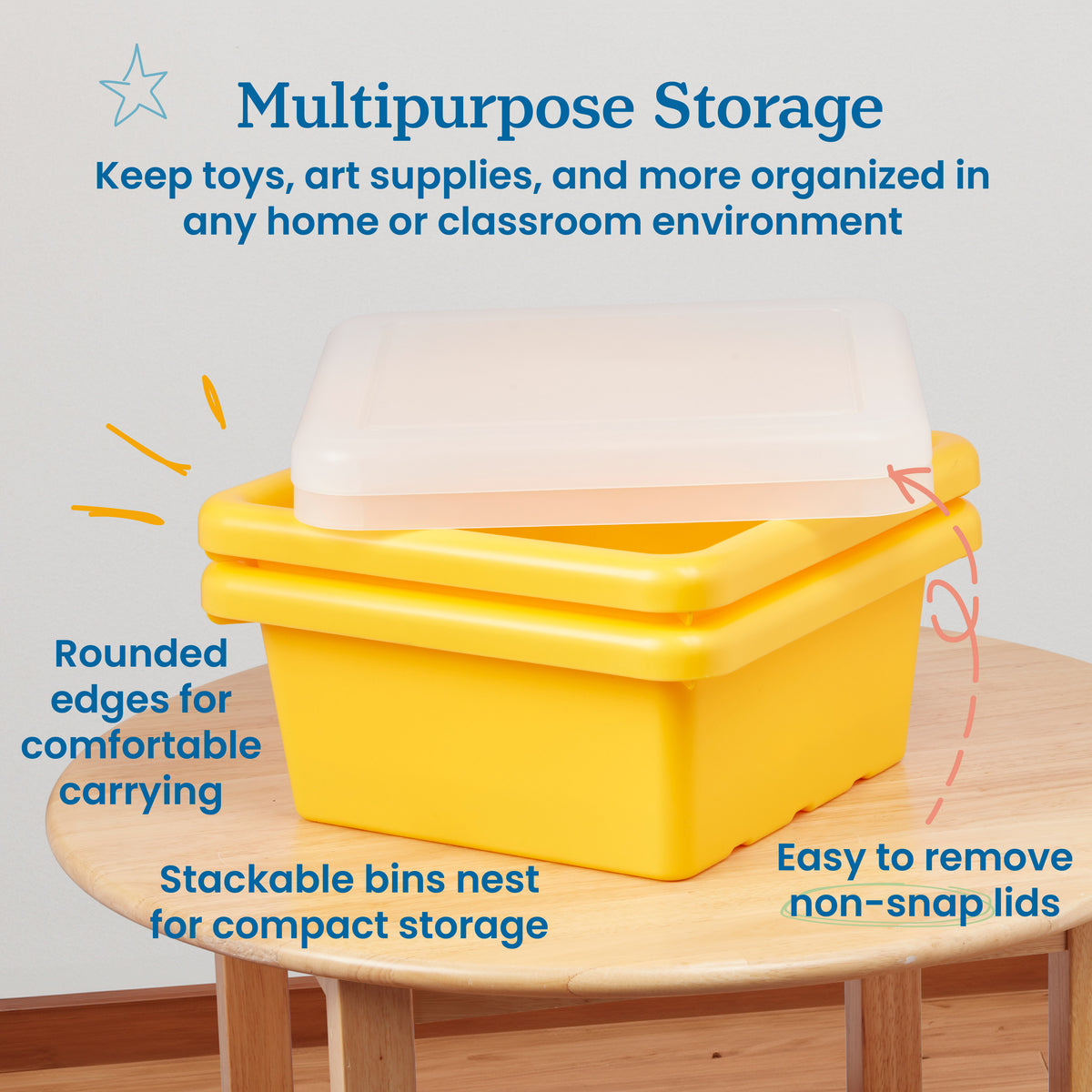Stackable Square Bins with Non-Snap Lids, 2-Pack