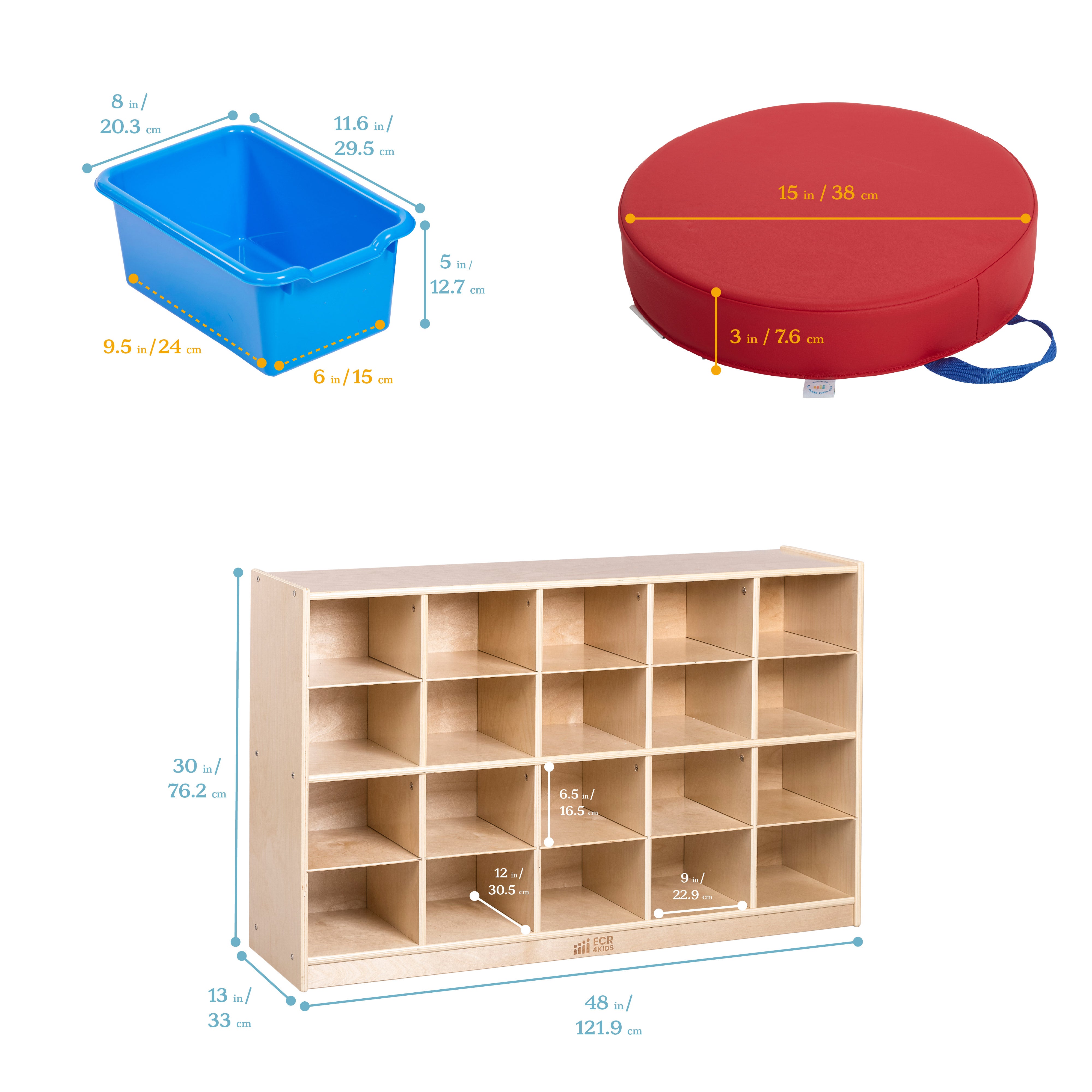 Home Learning Package with Adjustable Desk, Bookcase, Storage Cabinet with Bins and Floor Cushions