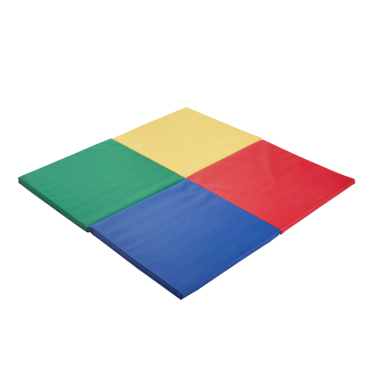 Foldable play mat with four colored sections: green, yellow, blue, and red, arranged in a square pattern.