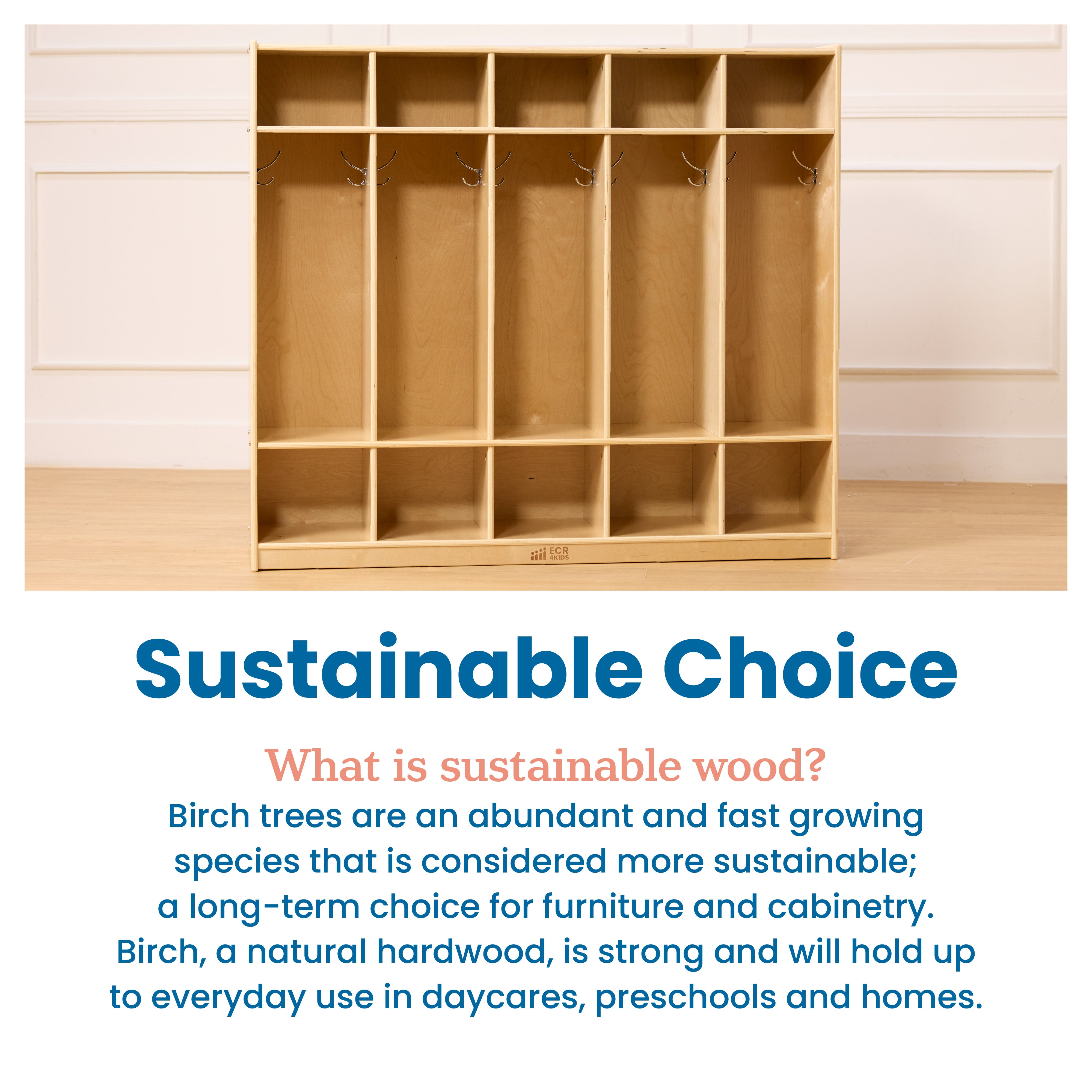 5-Section Coat Locker and Scoop Front Storage Bins, Natural