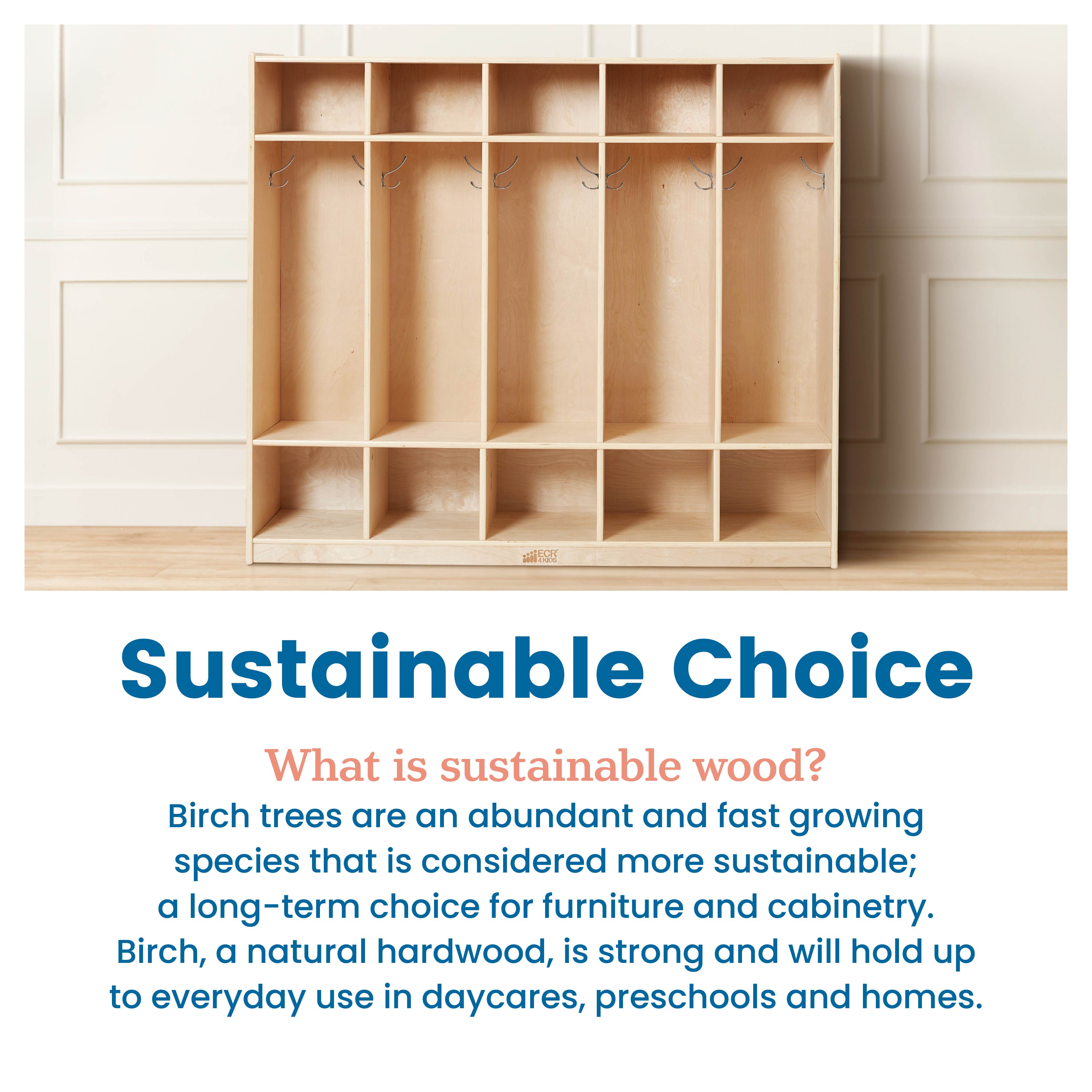 5-Section Coat Locker with 10 Scoop Front Storage Bins, Natural