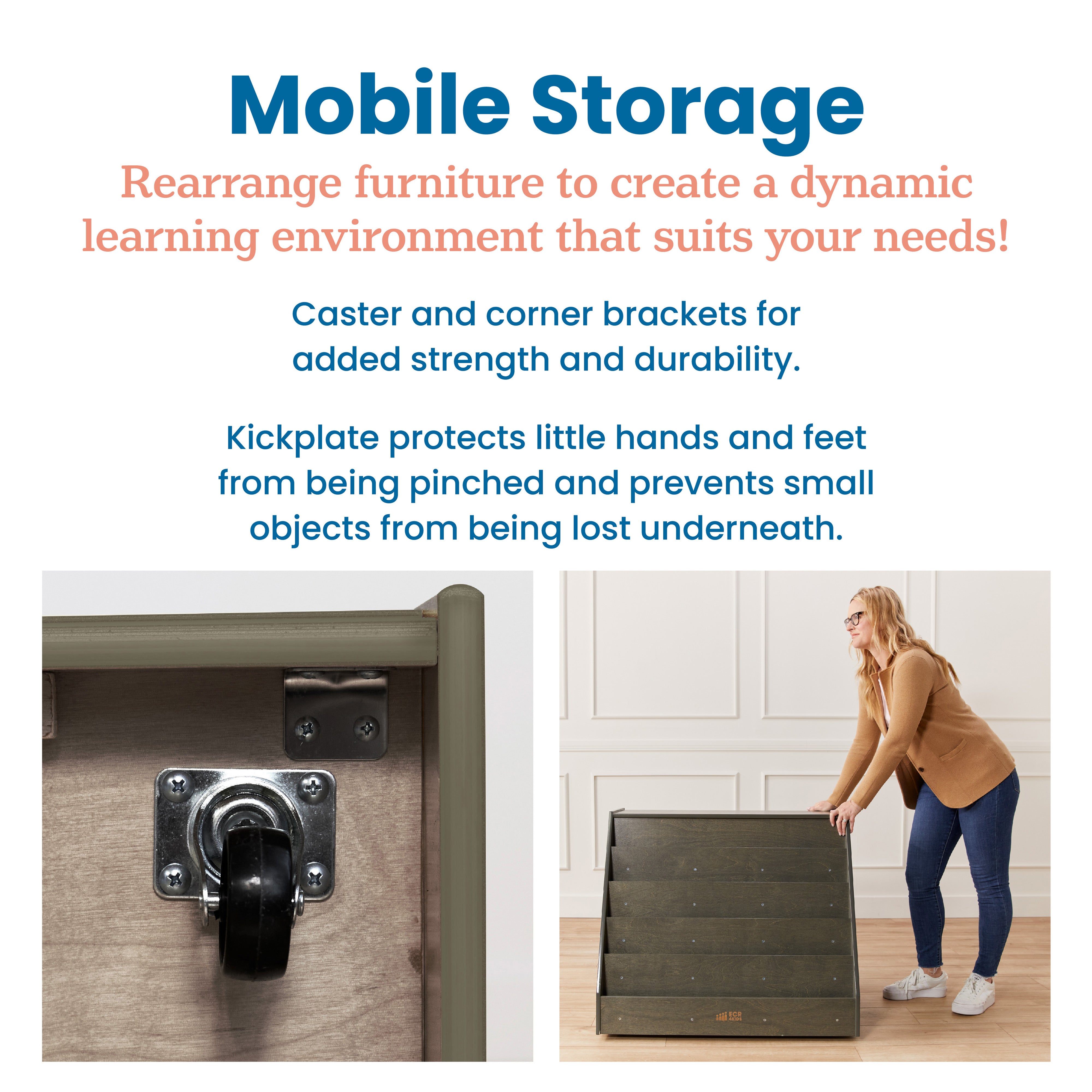 Double-Sided Mobile Book Display with Storage, Classroom Bookshelf