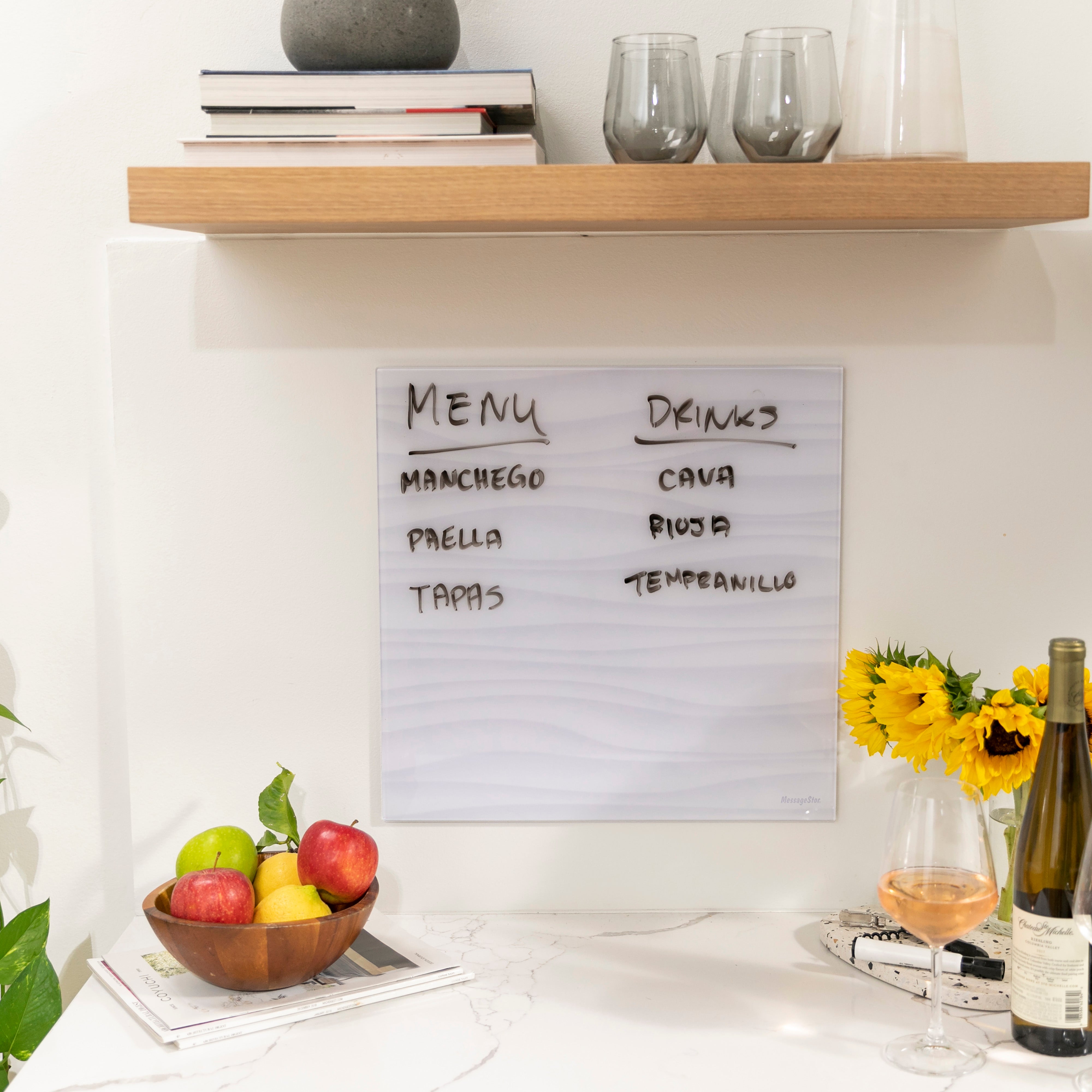 MessageStor Magnetic Dry-Erase Glass Board with Magnets, 17.5in x 17.5in, 2-Pack