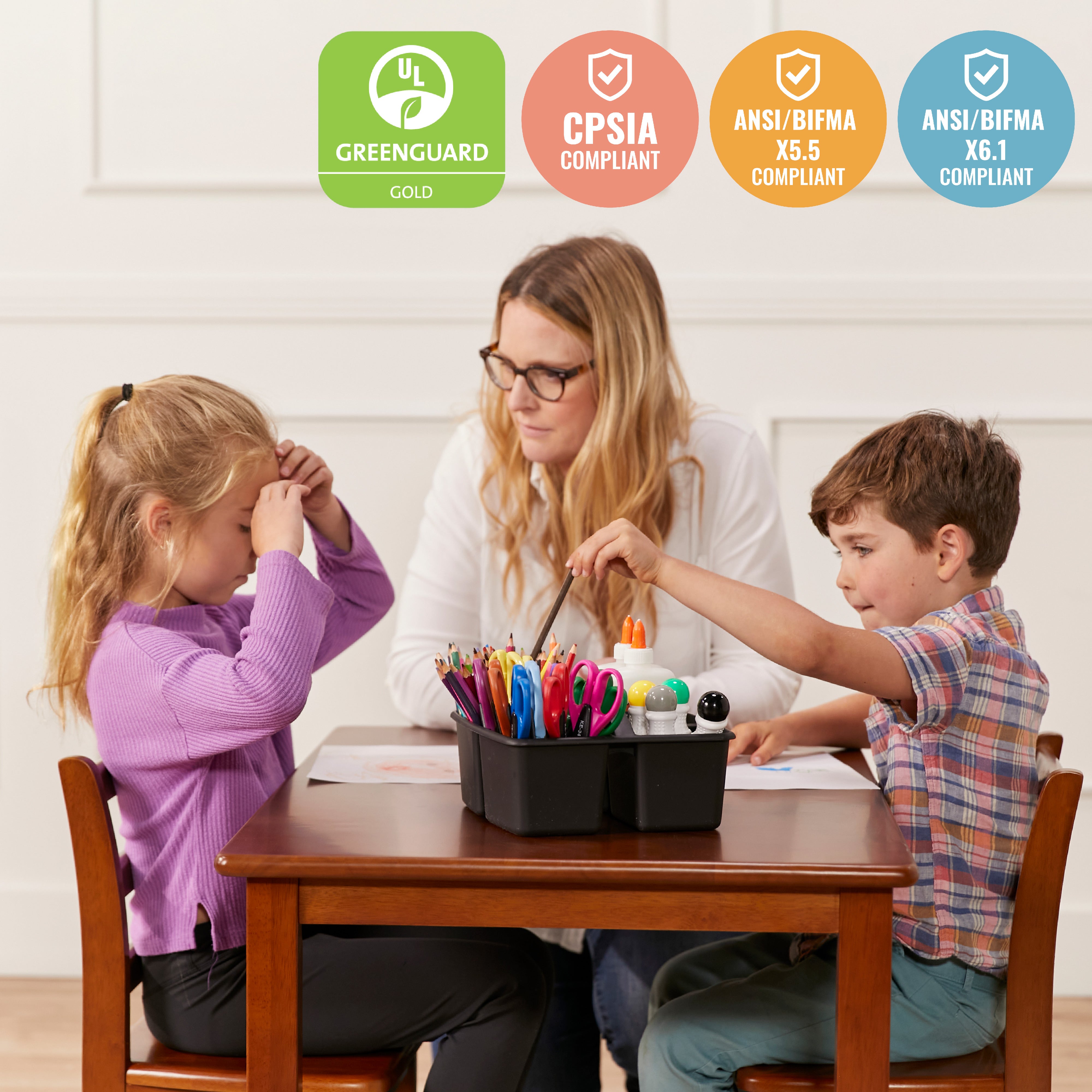 24in x 36in Rectangular Hardwood Table and Chair Set, 12in Seat Height, 3-Piece