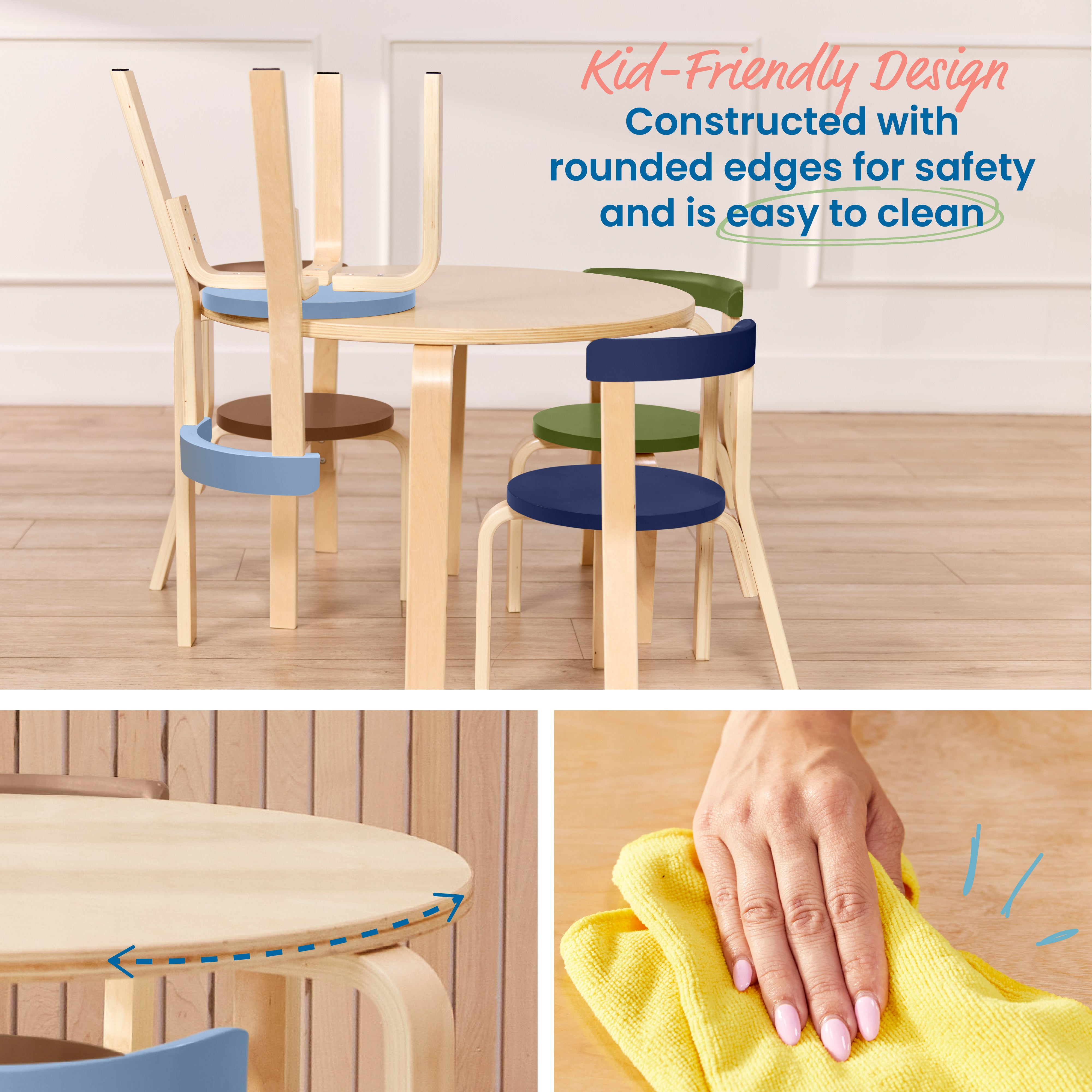 Bentwood Table and Curved Back Chair Set, 5-Piece