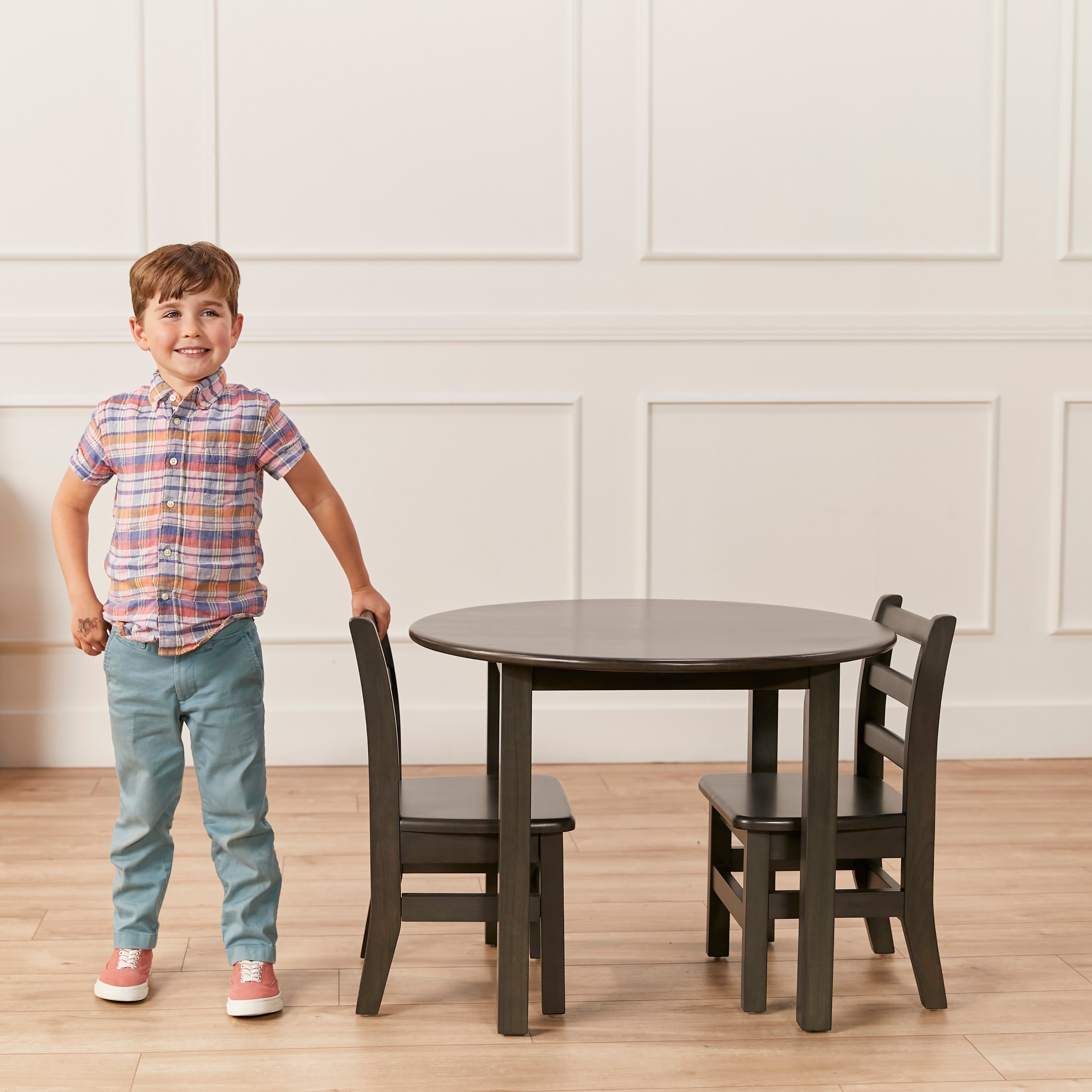 30in D Round Hardwood Table and Chair Set, 12in Seat Height, 3-Piece