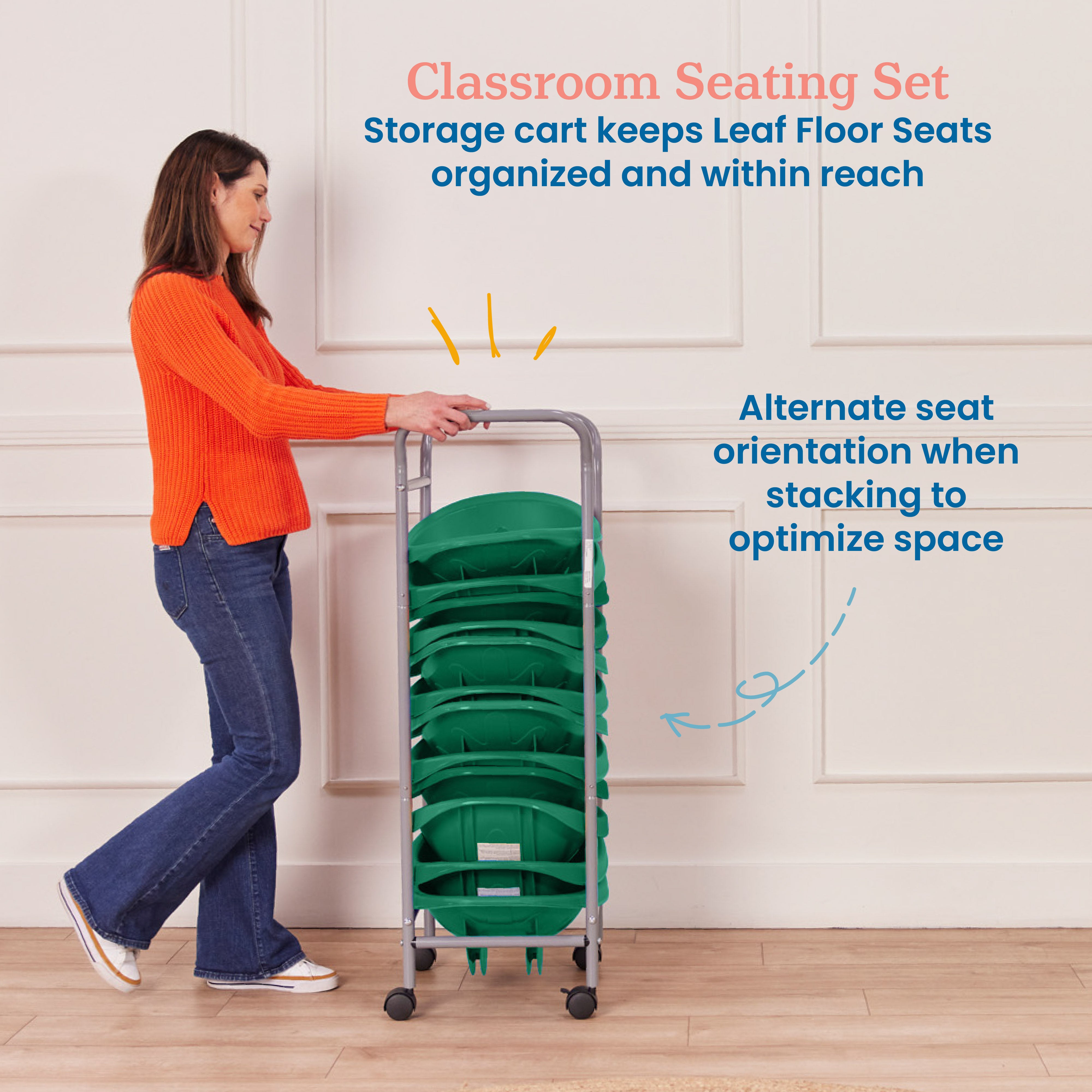 Mobile Leaf Seat Cart with 12 Leaf Floor Seats, Flexible Seating