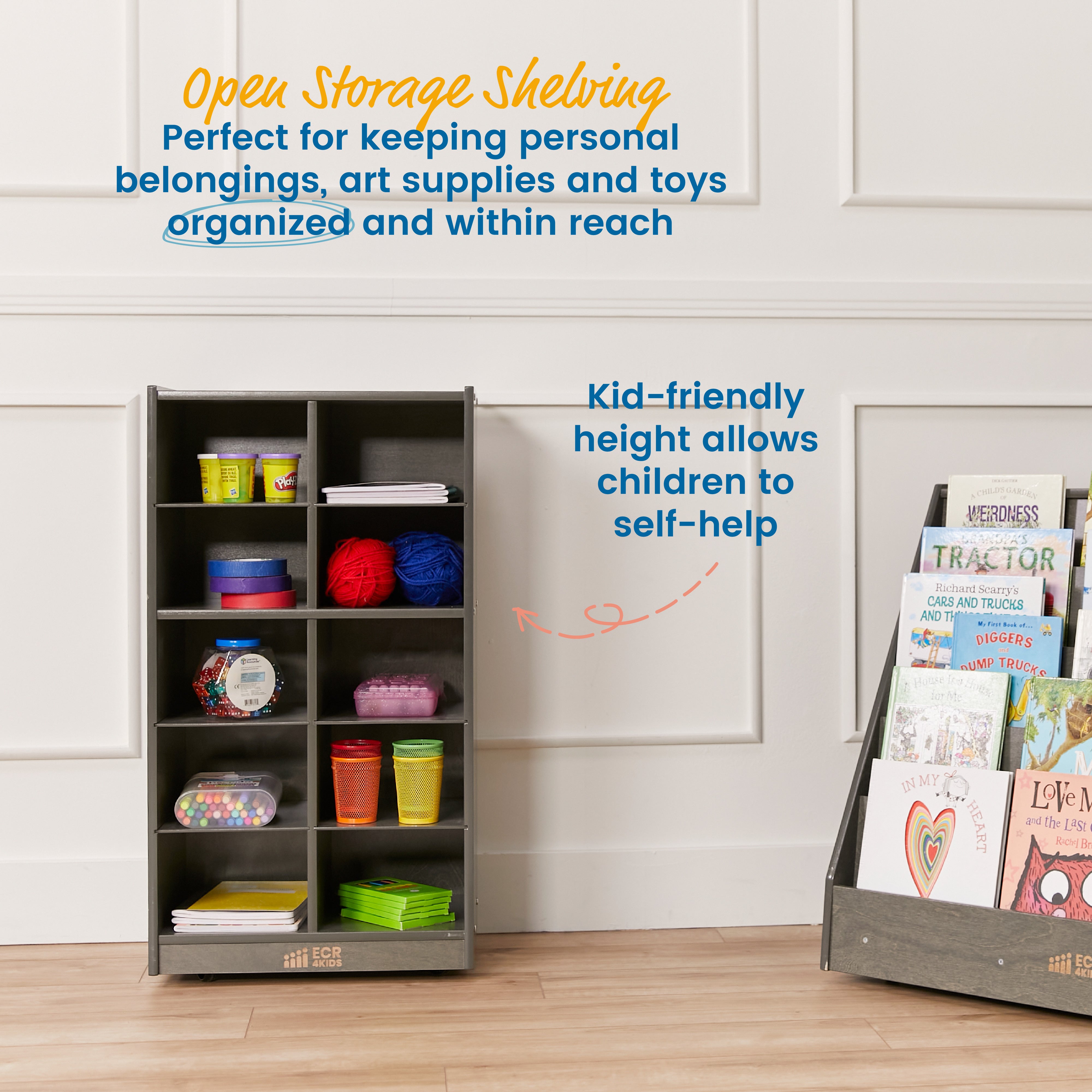 10 Cubby Mobile Tray Storage Cabinet, 5x2