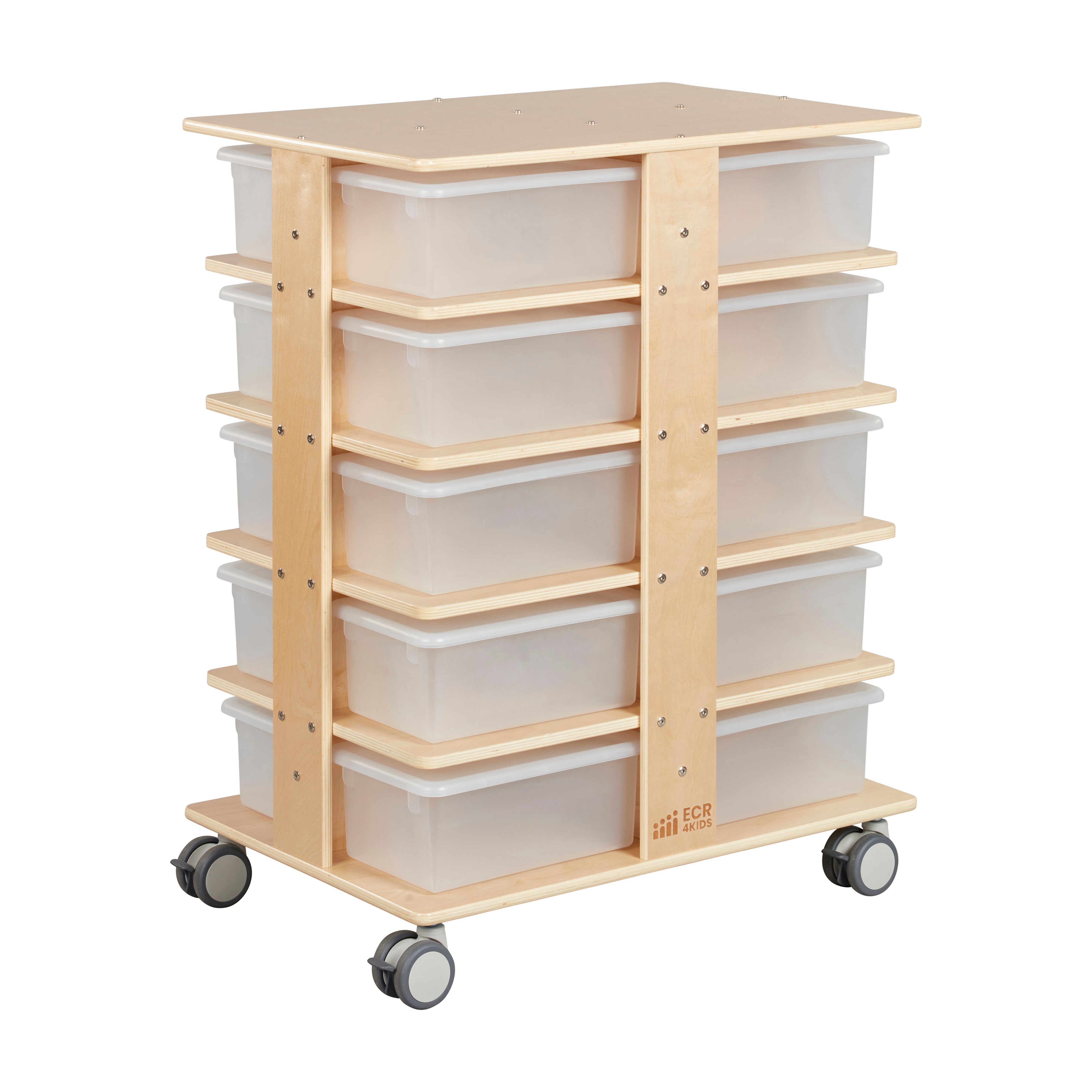 20-Compartment Mobile Storage Tower with Cubby Bins with Lids, 5x4, Natural