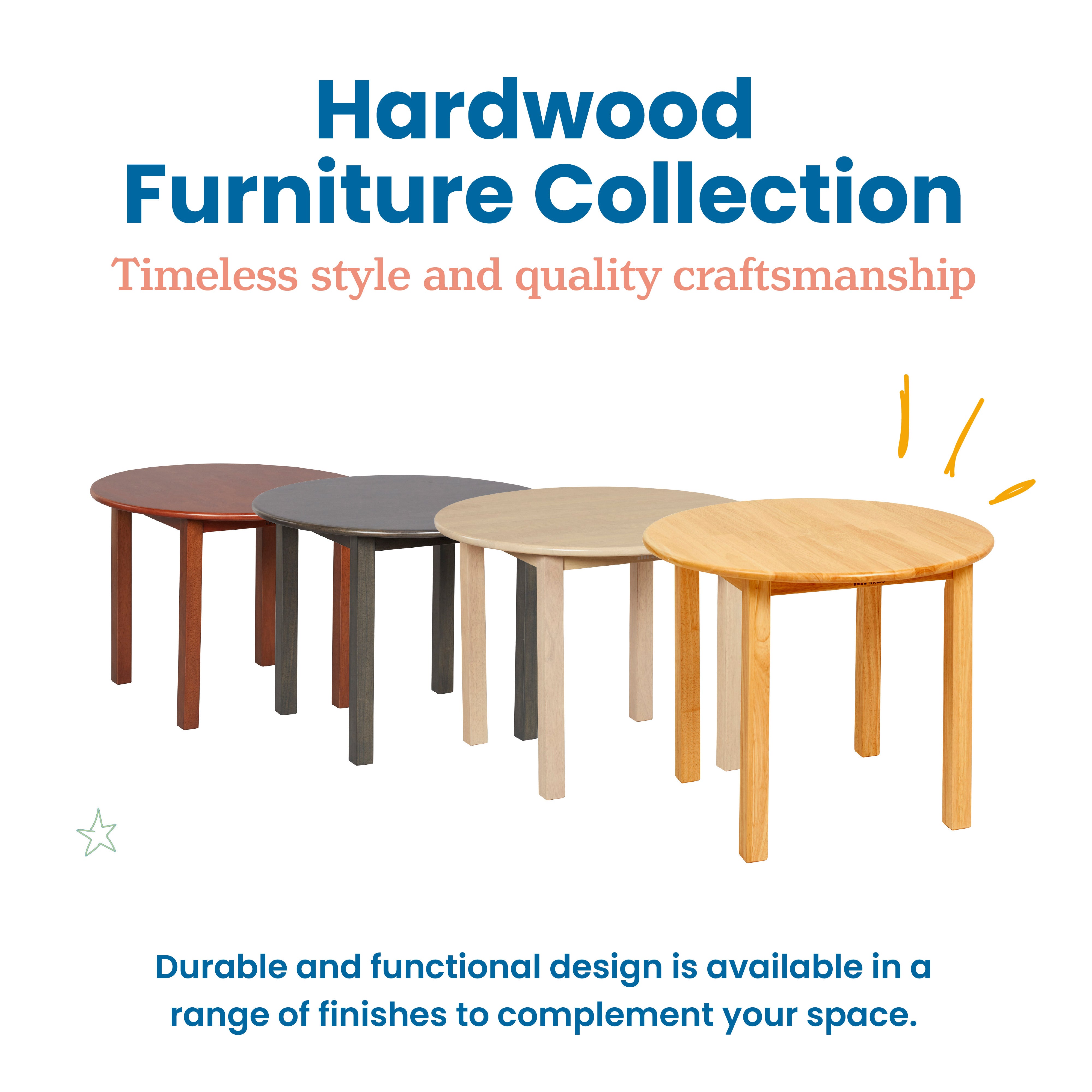 30in D Round Hardwood Table with 22in Legs