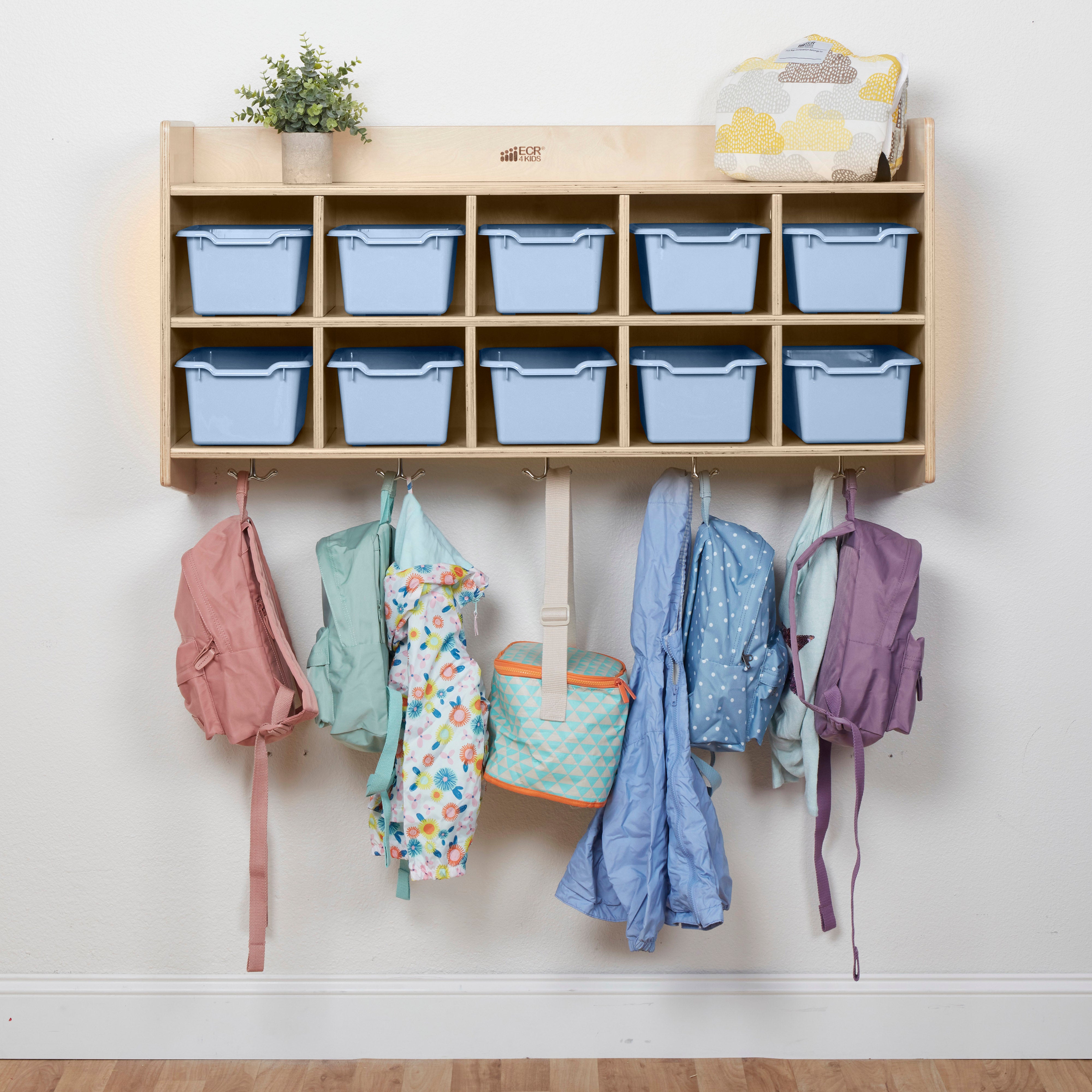 10-Section Hanging Coat Locker with Shelf and 10 Scoop Front Bins