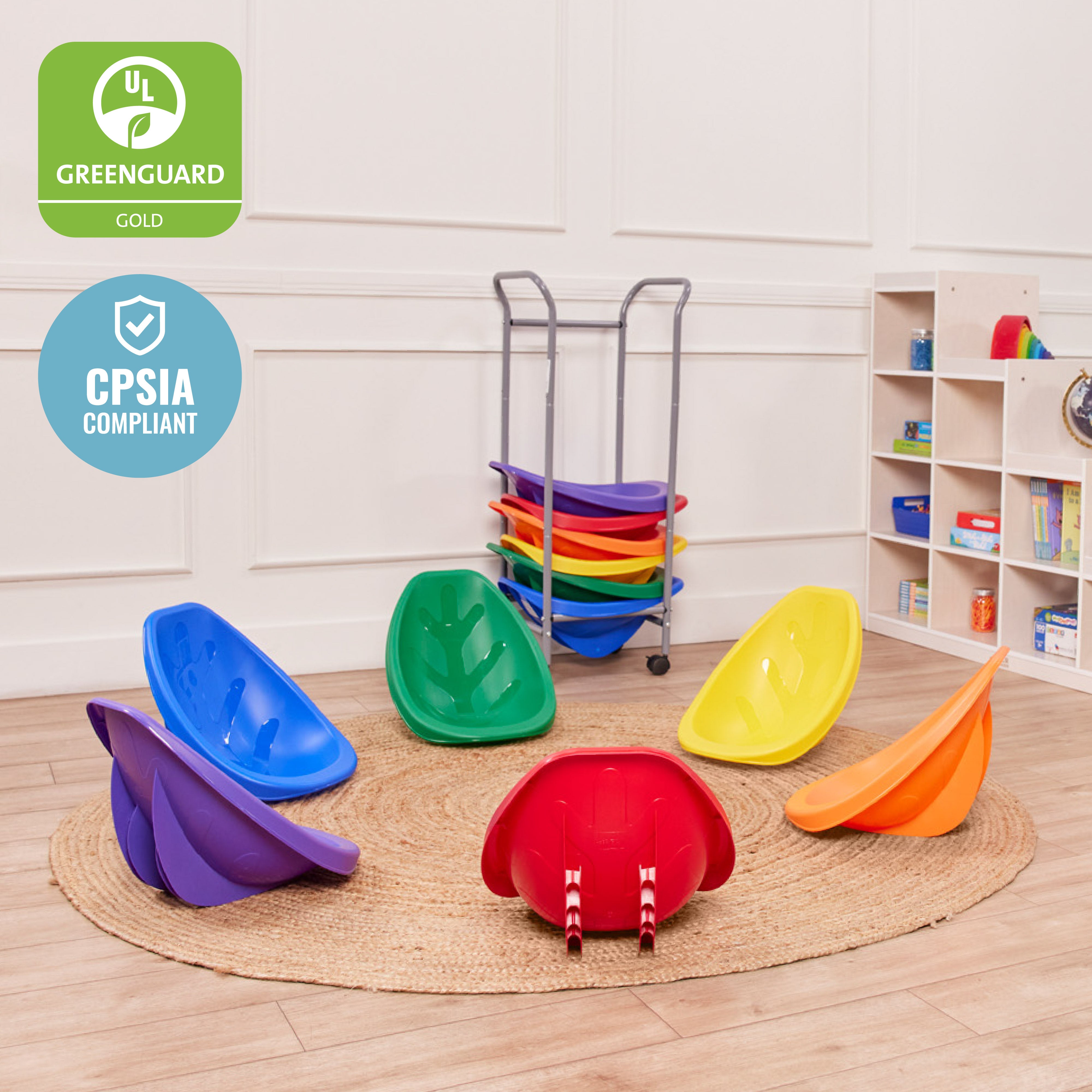 Mobile Leaf Seat Cart with 12 Leaf Floor Seats, Flexible Seating