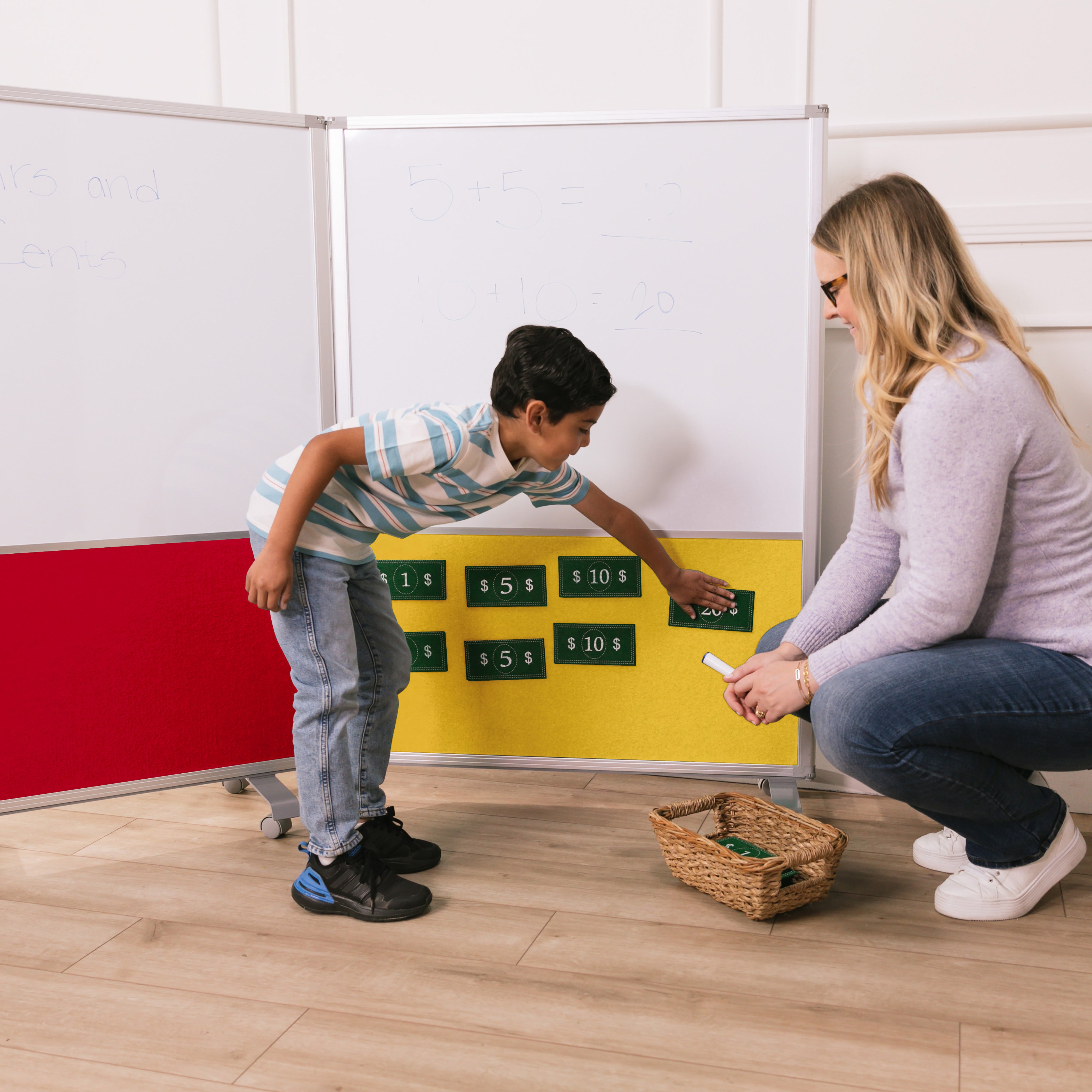 Mobile Dry-Erase and Flannel Split Room Divider, 3-Panel