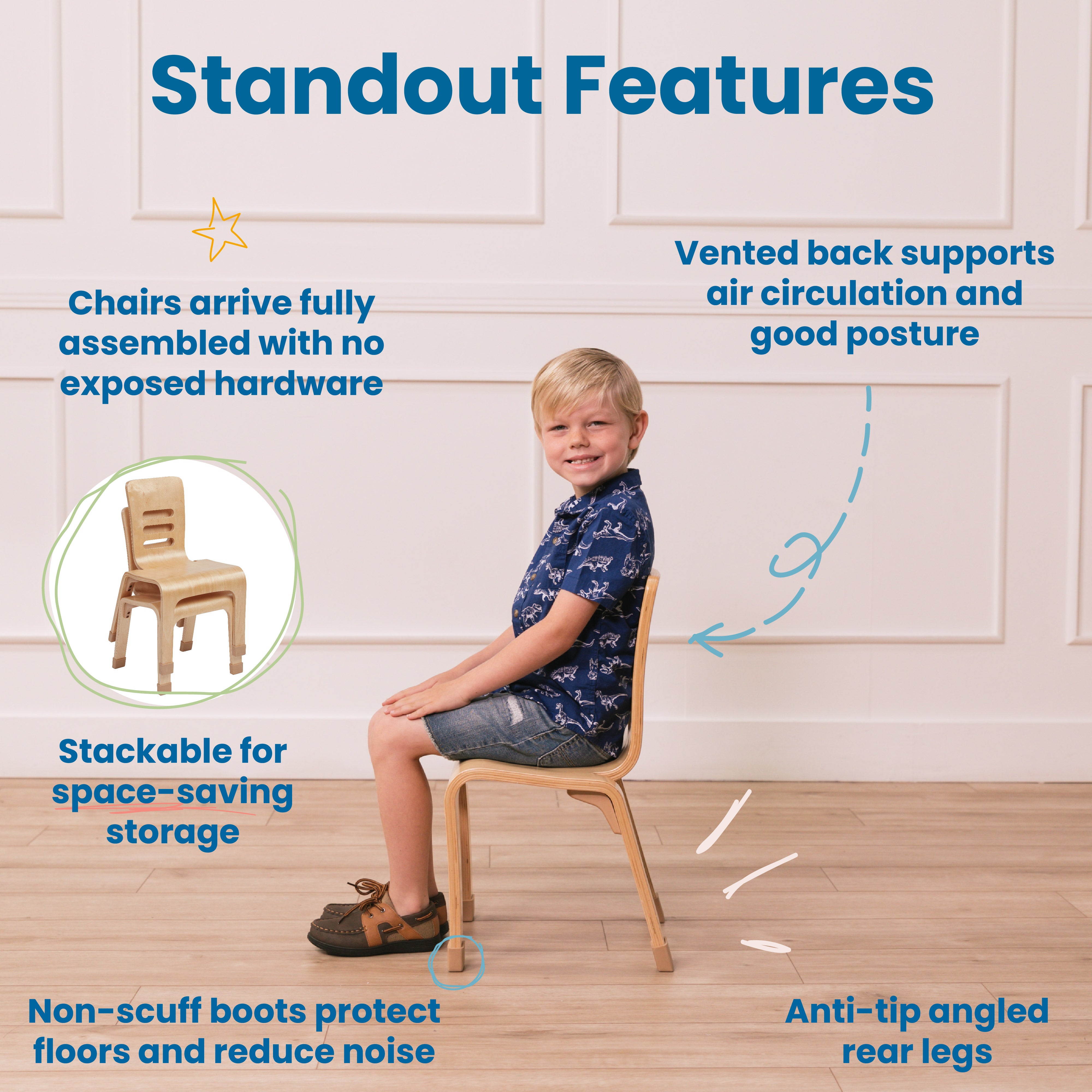 Bentwood Chair, 12in Seat Height, Stackable Seats, 2-Pack