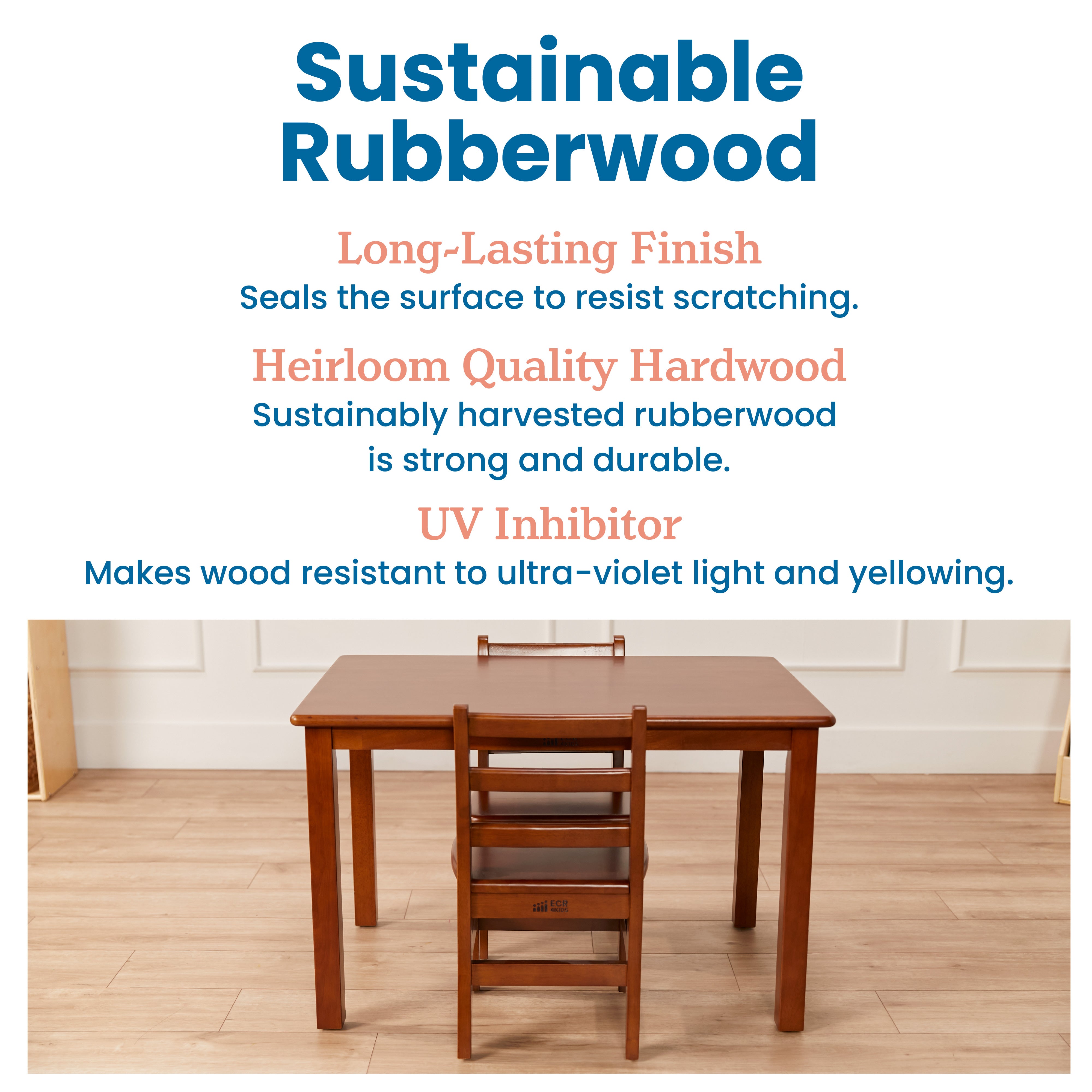 24in x 36in Rectangular Hardwood Table and Chair Set, 12in Seat Height, 3-Piece