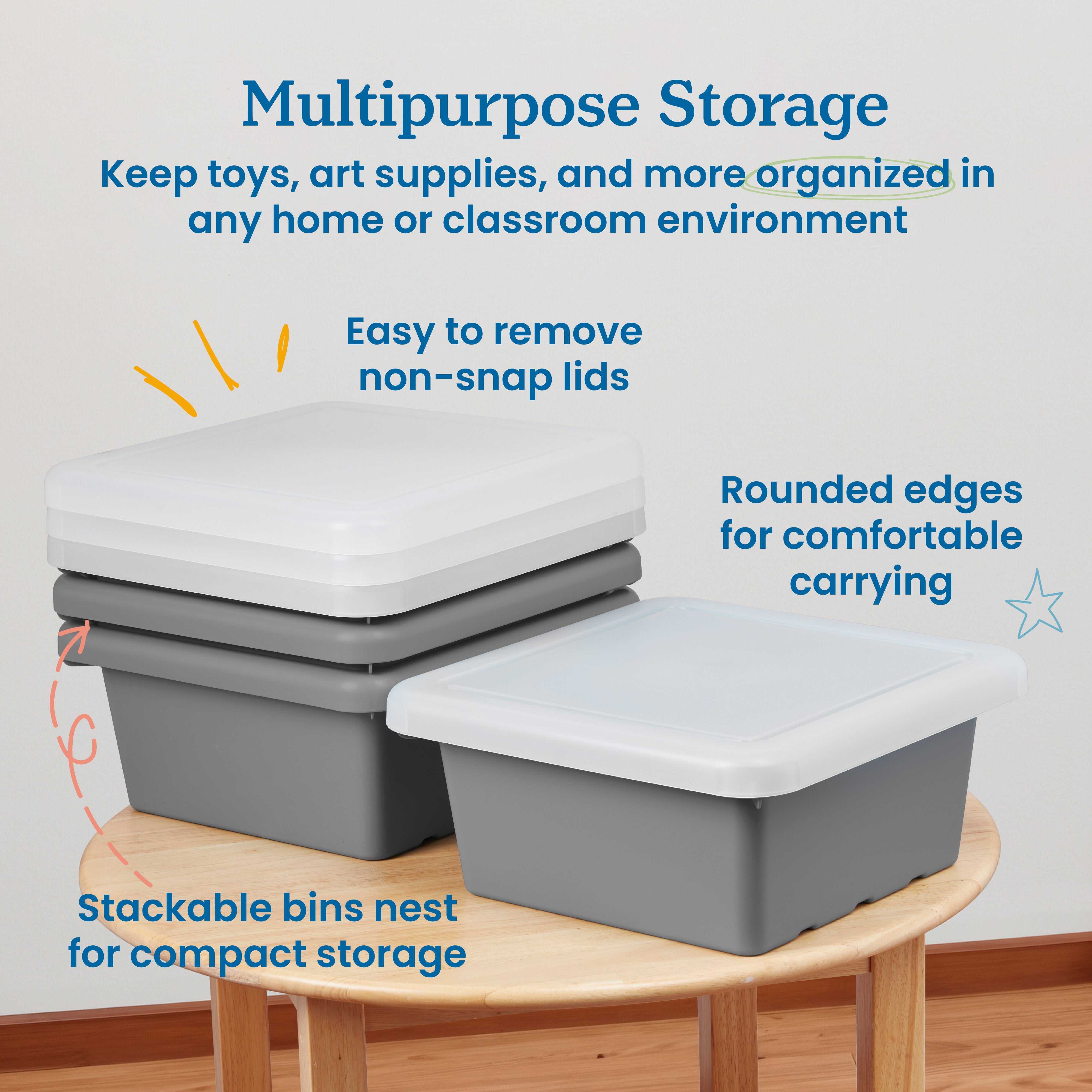 Square Bin with Lid, 4-Pack