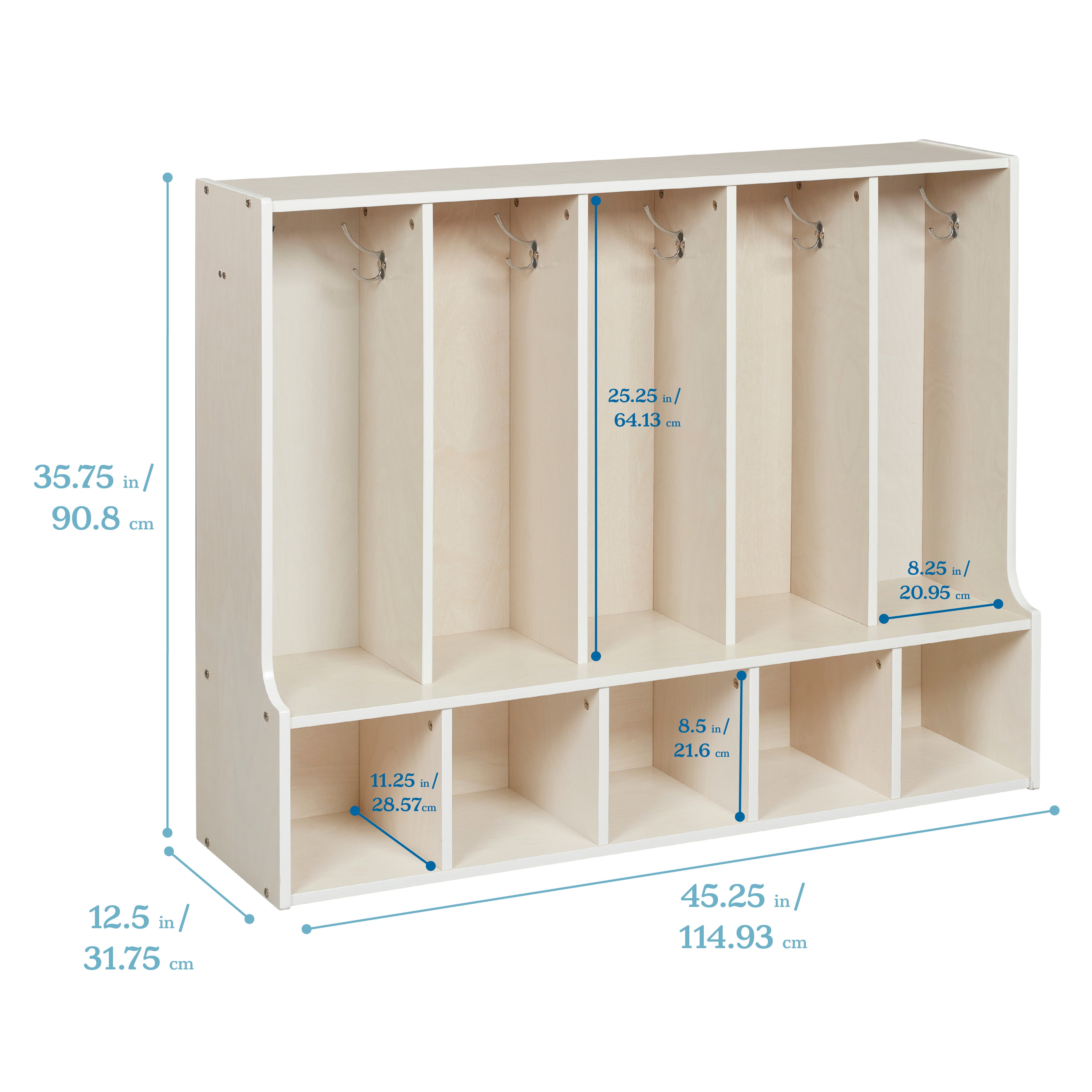 Streamline 5-Section Toddler Coat Locker with Bench and Bins