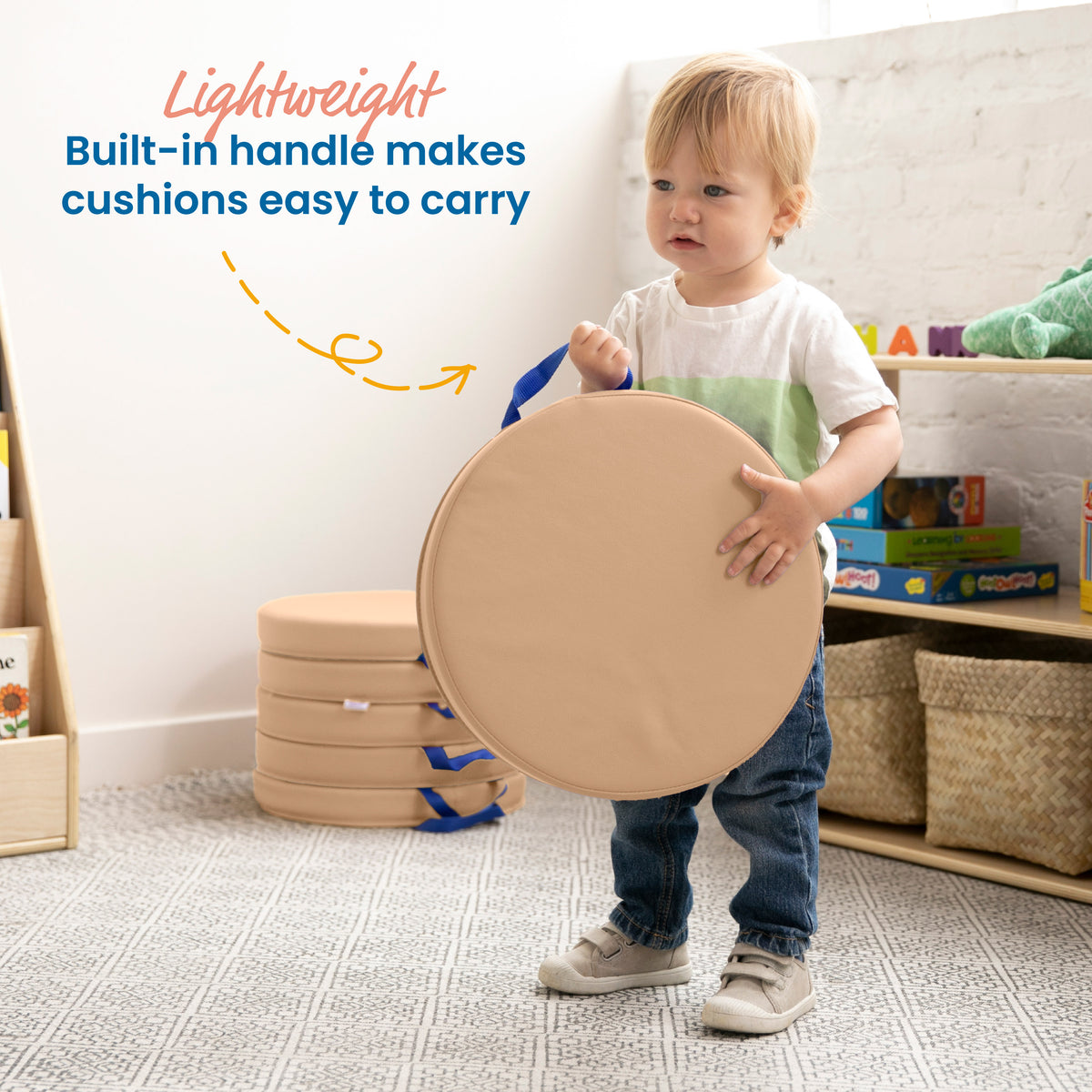 Round Floor Cushions with Handles, 6-Piece