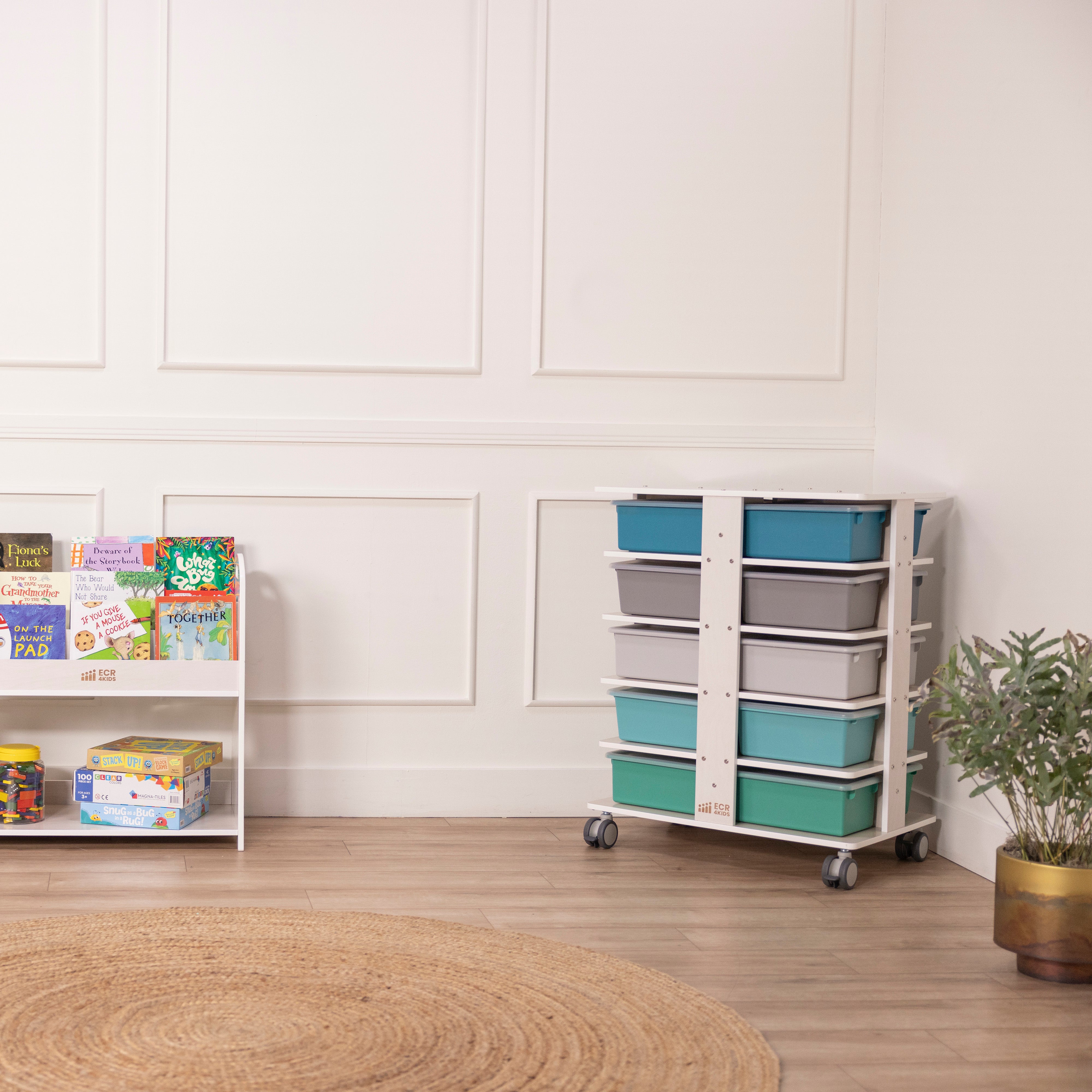 20-Compartment Mobile Storage Tower and 20 Cubby Bins, 5x4