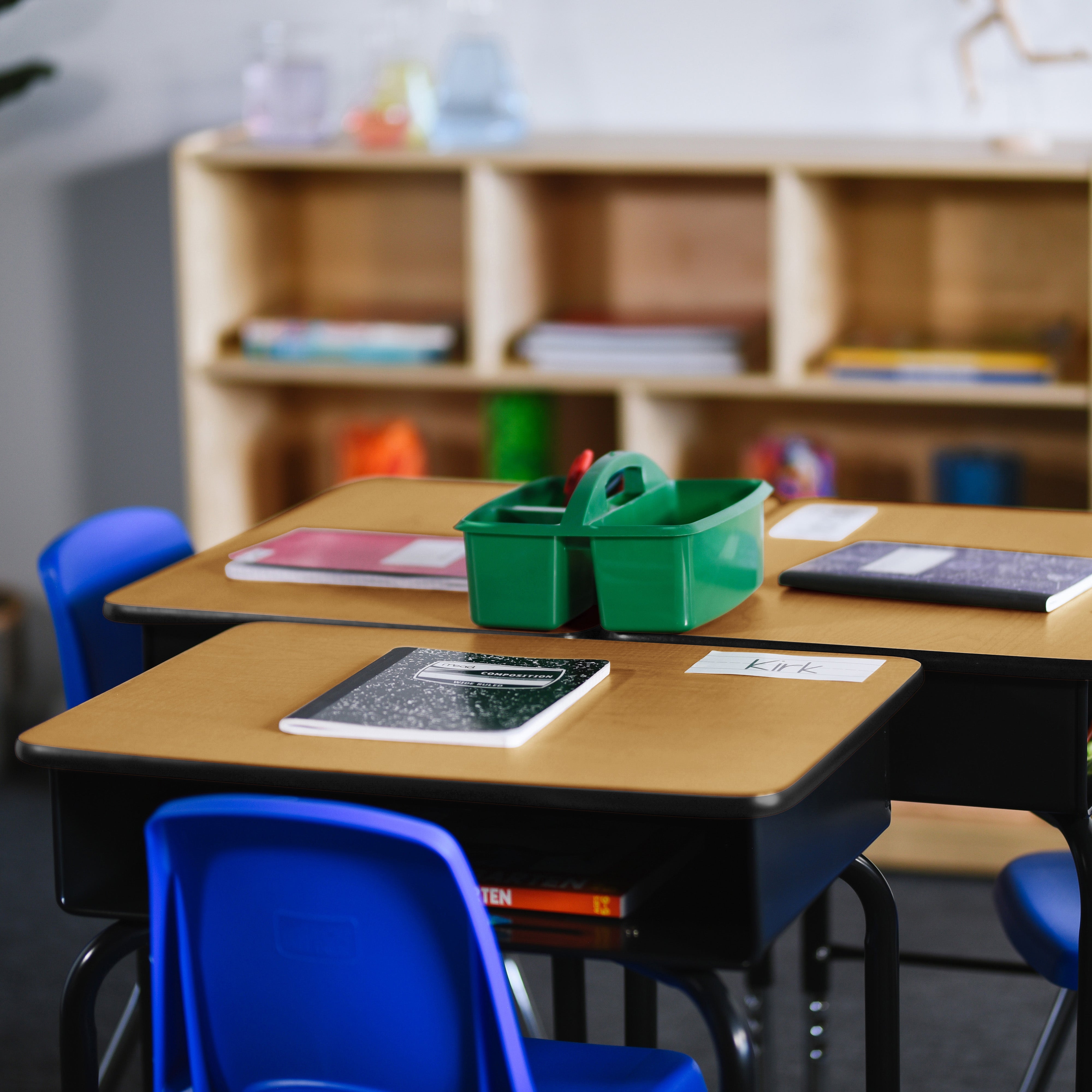 Open Front Desk with Metal Storage Book Box, Adjustable