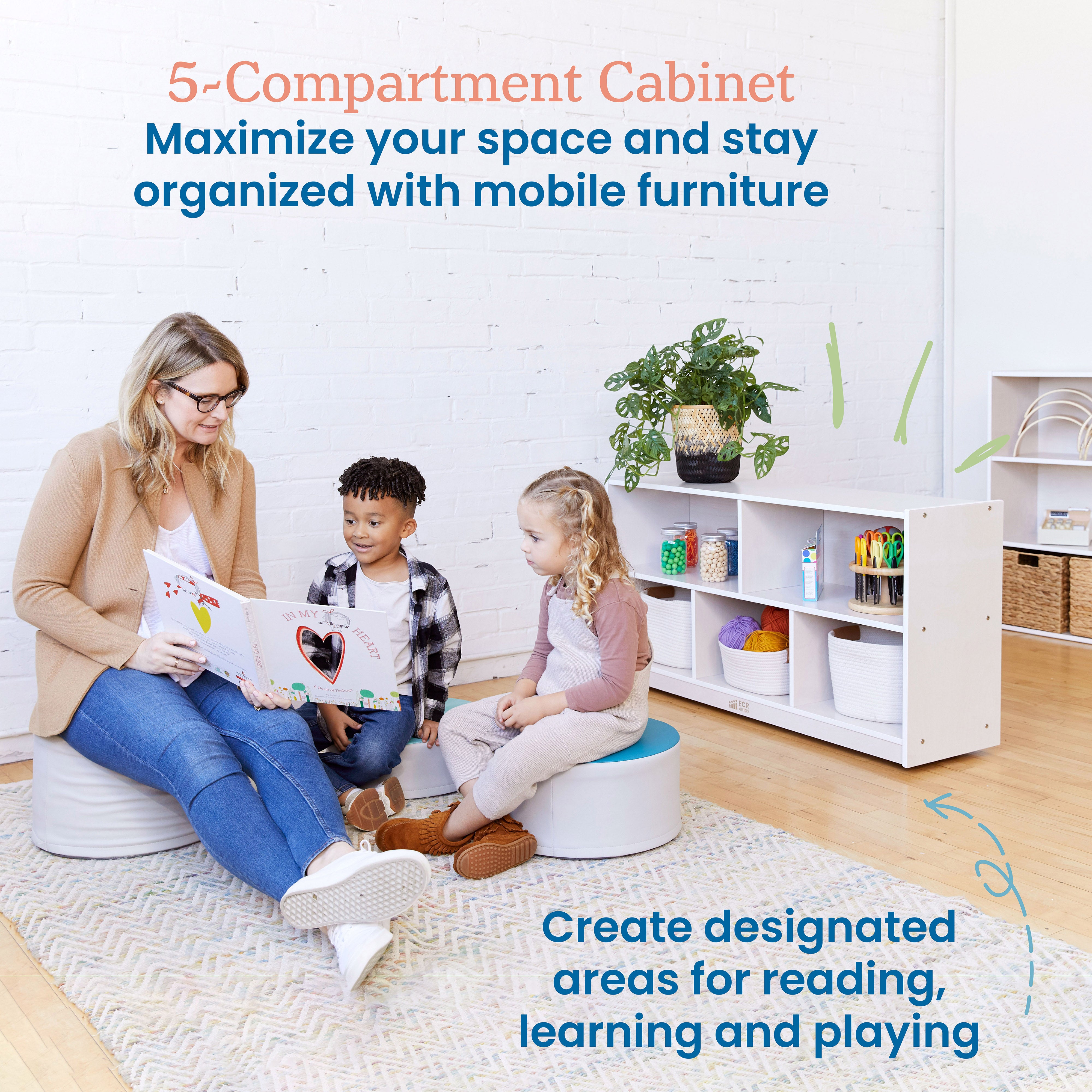 5-Compartment Mobile Storage Cabinet, Toddler