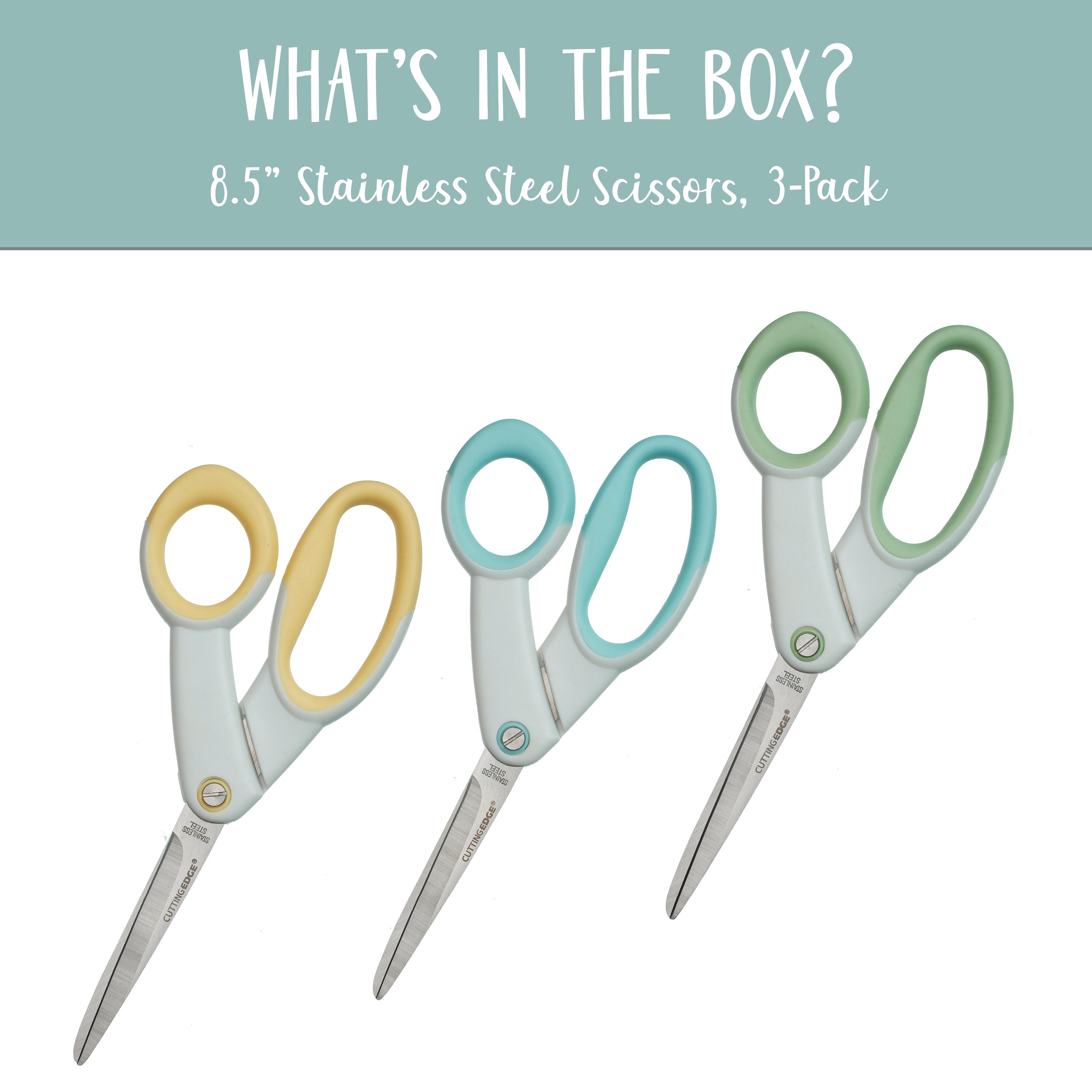 Ultra-Grip 8.5" Stainless Steel Scissors with Soft Comfort Grip, 3-Pack