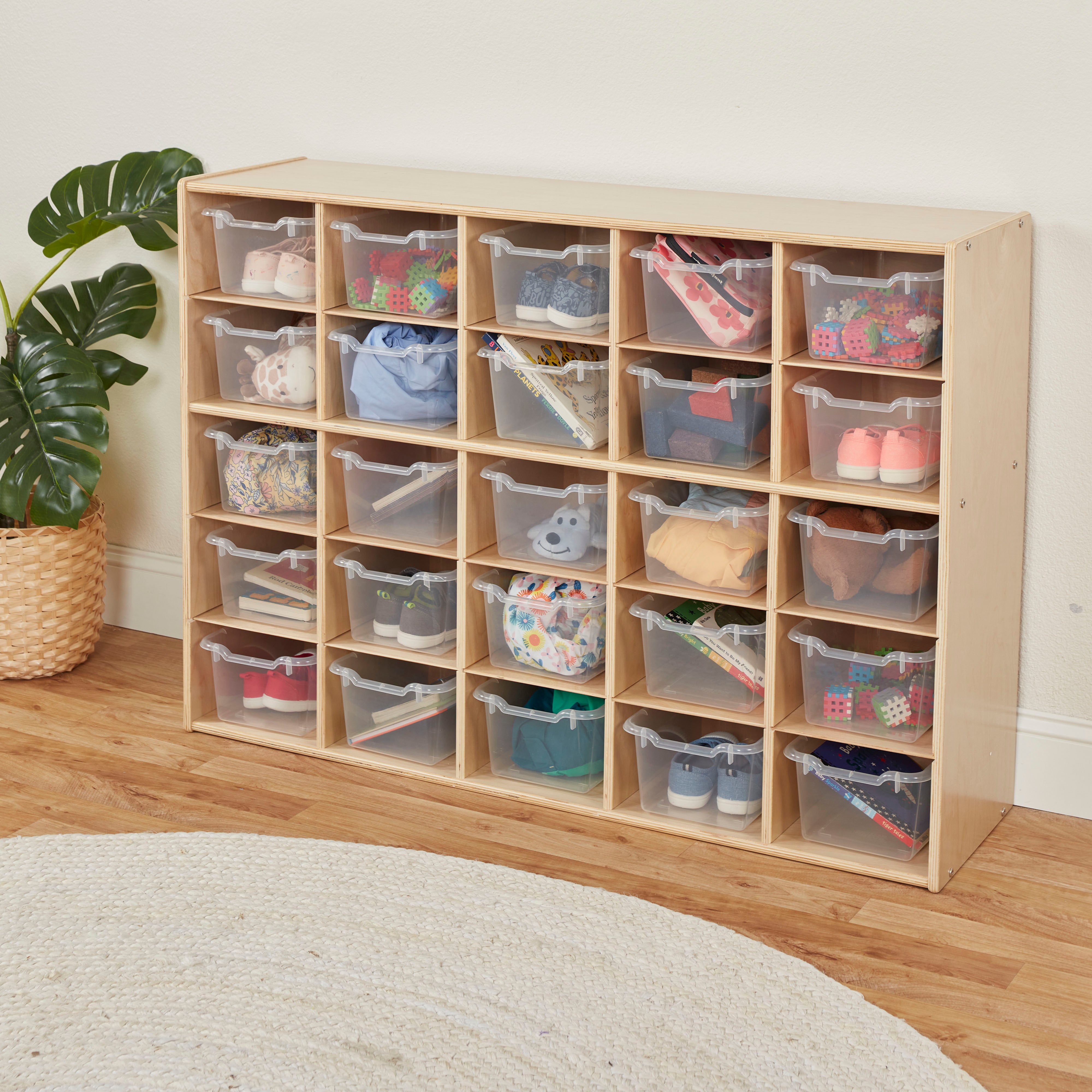 Streamline 25 Cubby Tray Cabinet with 25 Scoop Front Storage Bins, 5x5, Natural