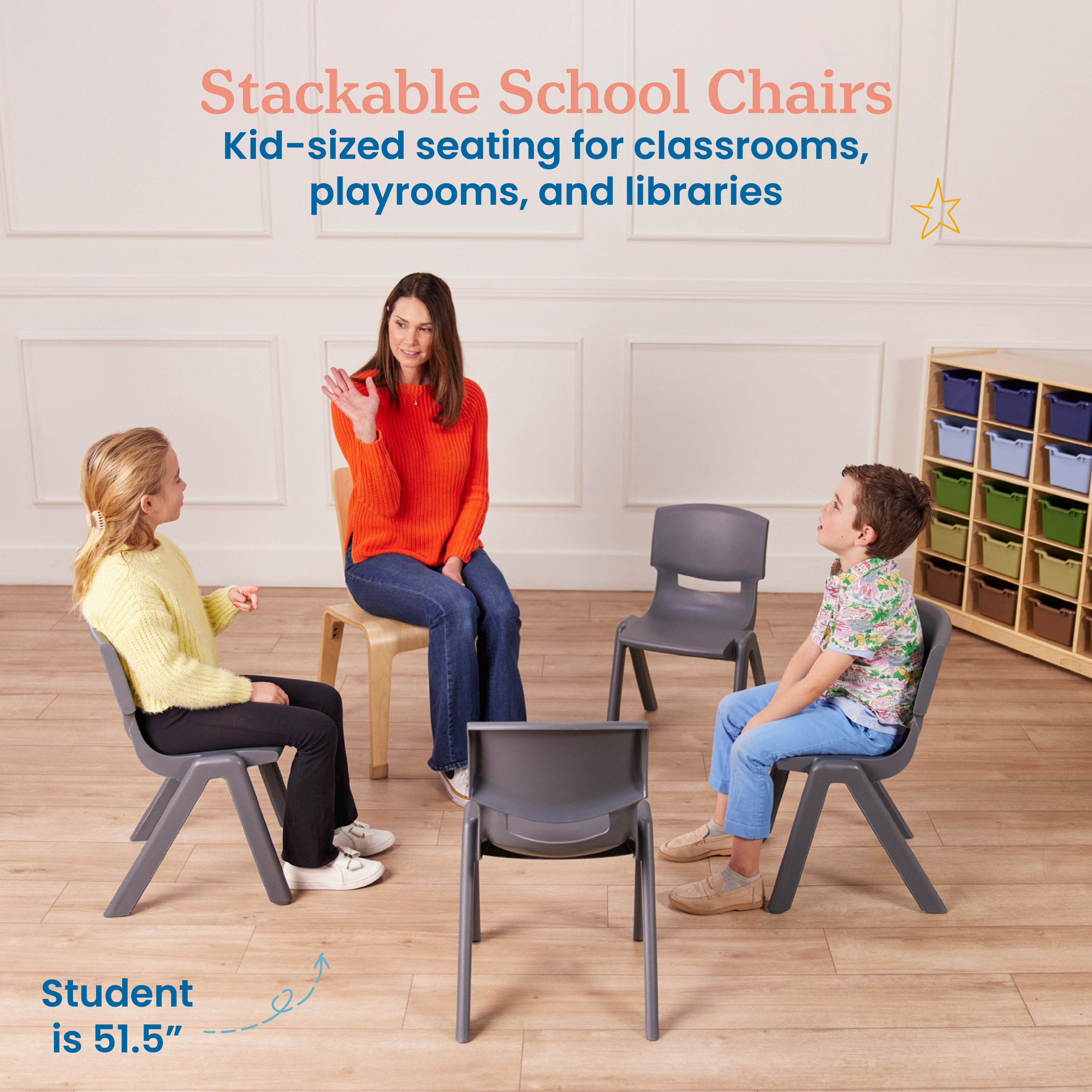 Plastic School Stack Chair for Indoors and Outdoors, Flexible Seating, 14in Seat Height, 4-Pack