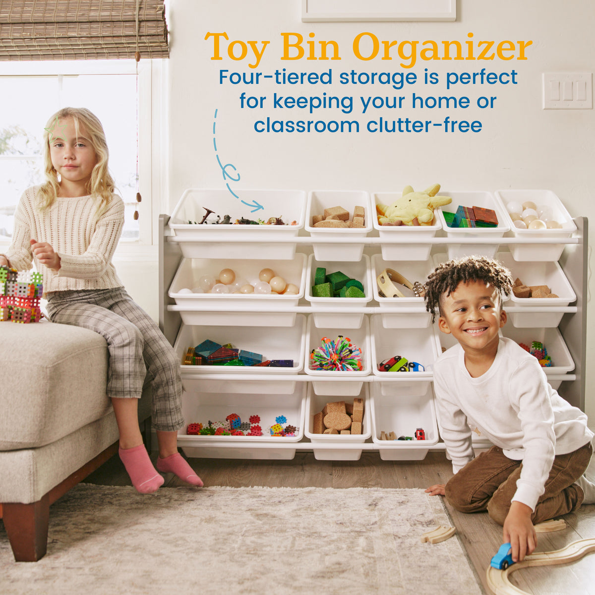 4-Tier Organizer with 20 Removable Plastic Bins, 4x5