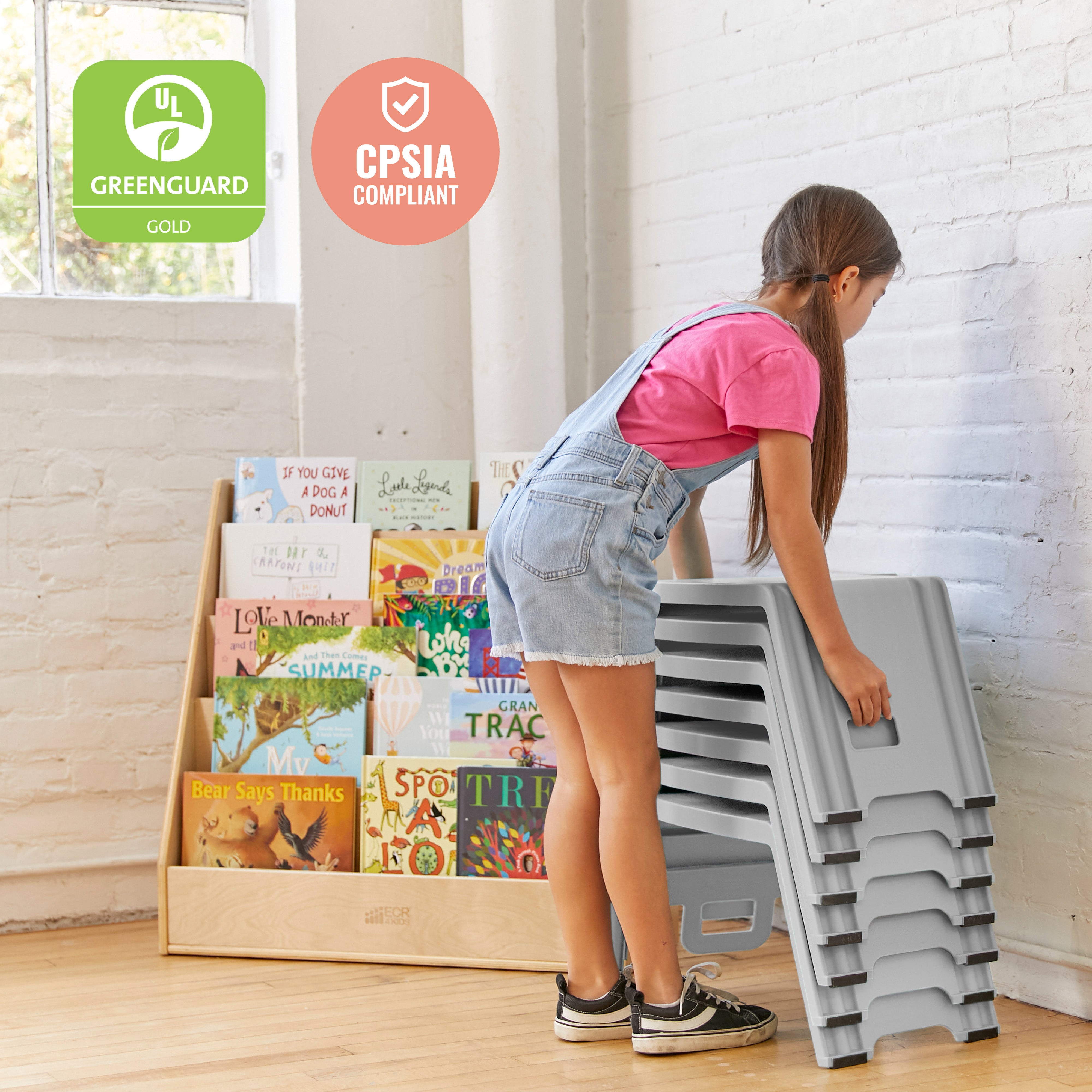 Linking Stackable Classroom Stools, Portable Table, 4-Piece