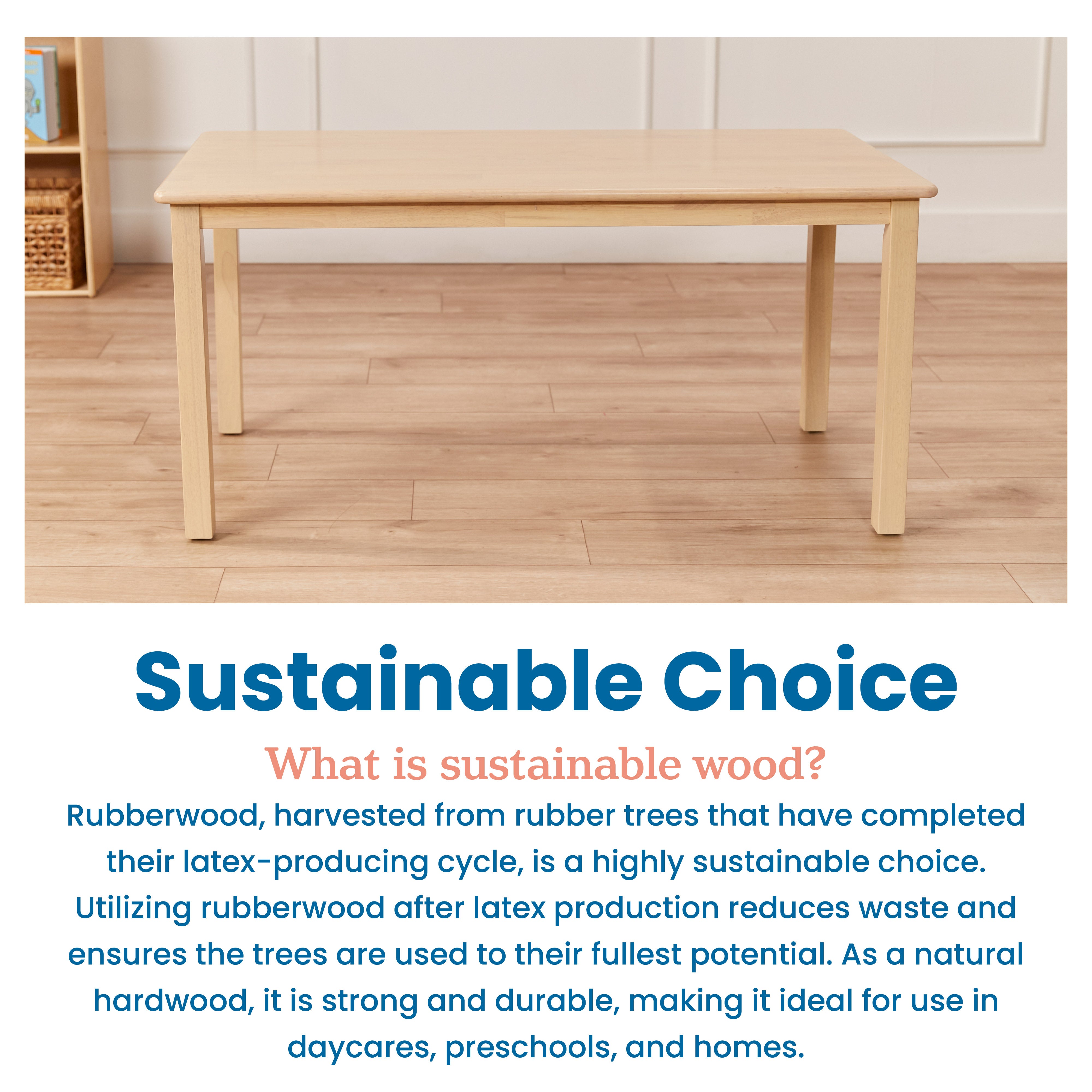 24in x 48in Rectangular Hardwood Table with 22in Legs