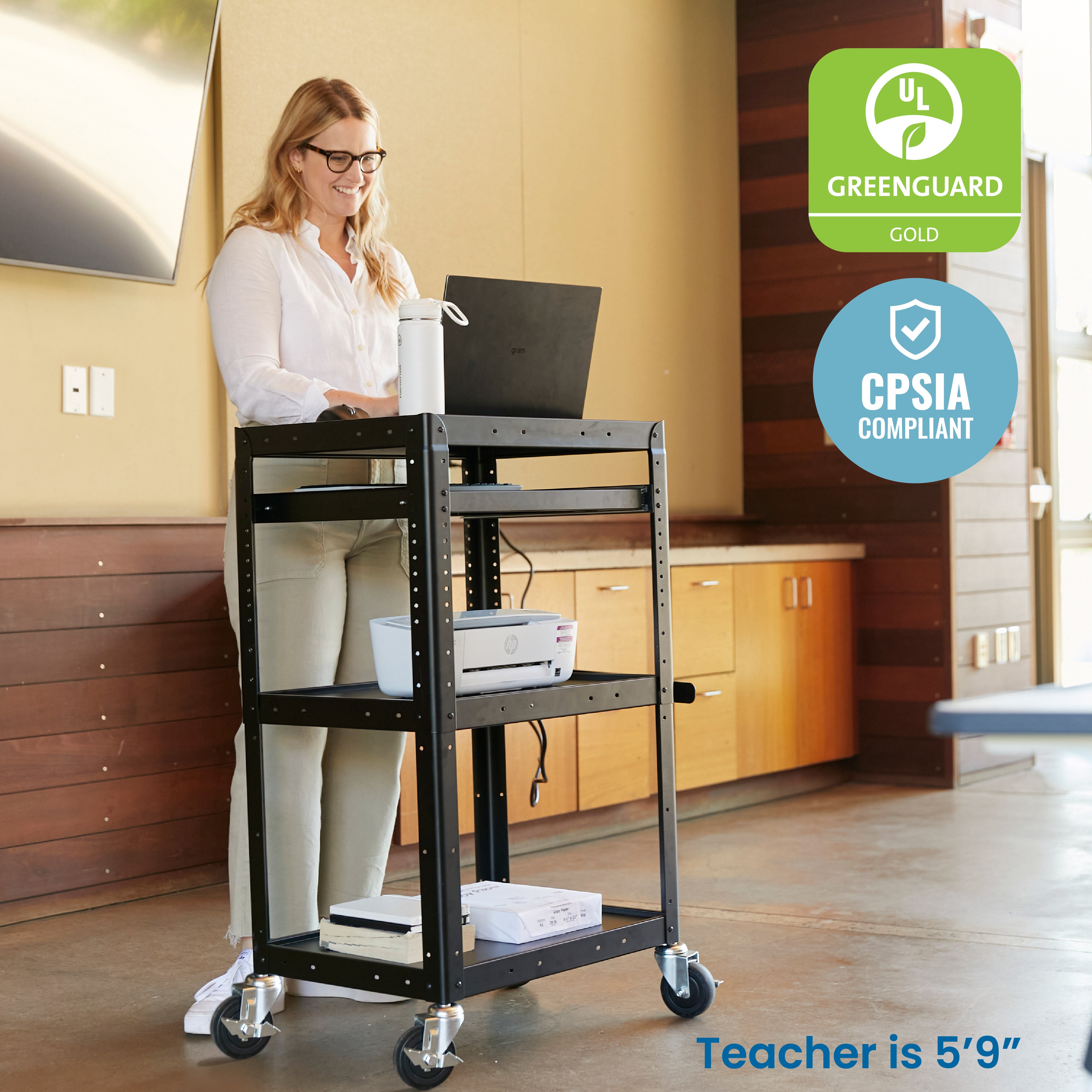 Mobile AV Presentation Media Cart Stand, Adjustable