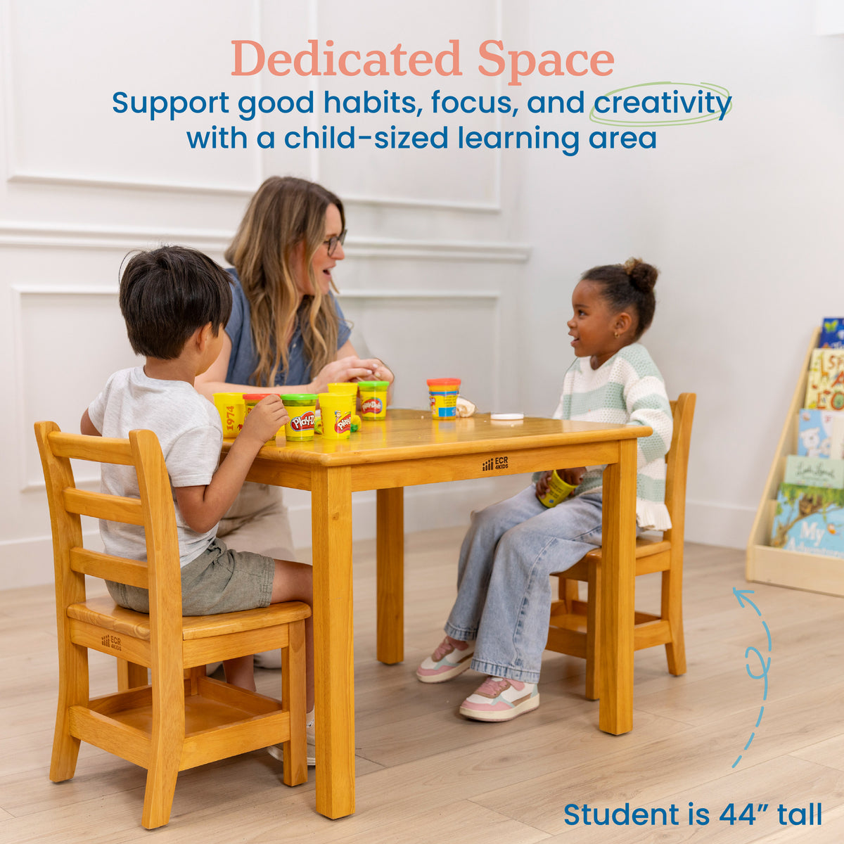 30in Square Hardwood Table and Two Chairs with Storage, 12in Seat Height, 3-Piece