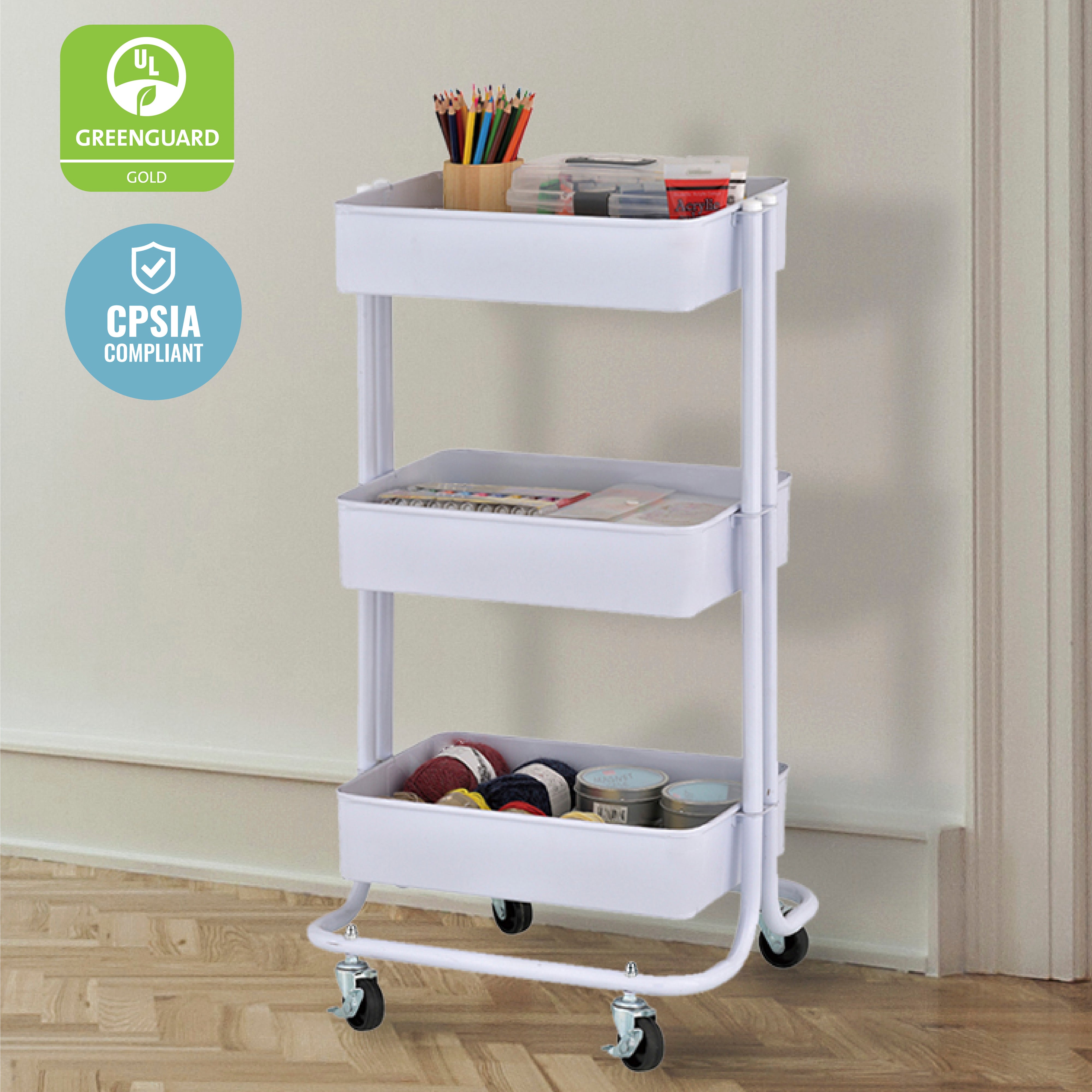 3-Tier Metal Rolling Utility Cart