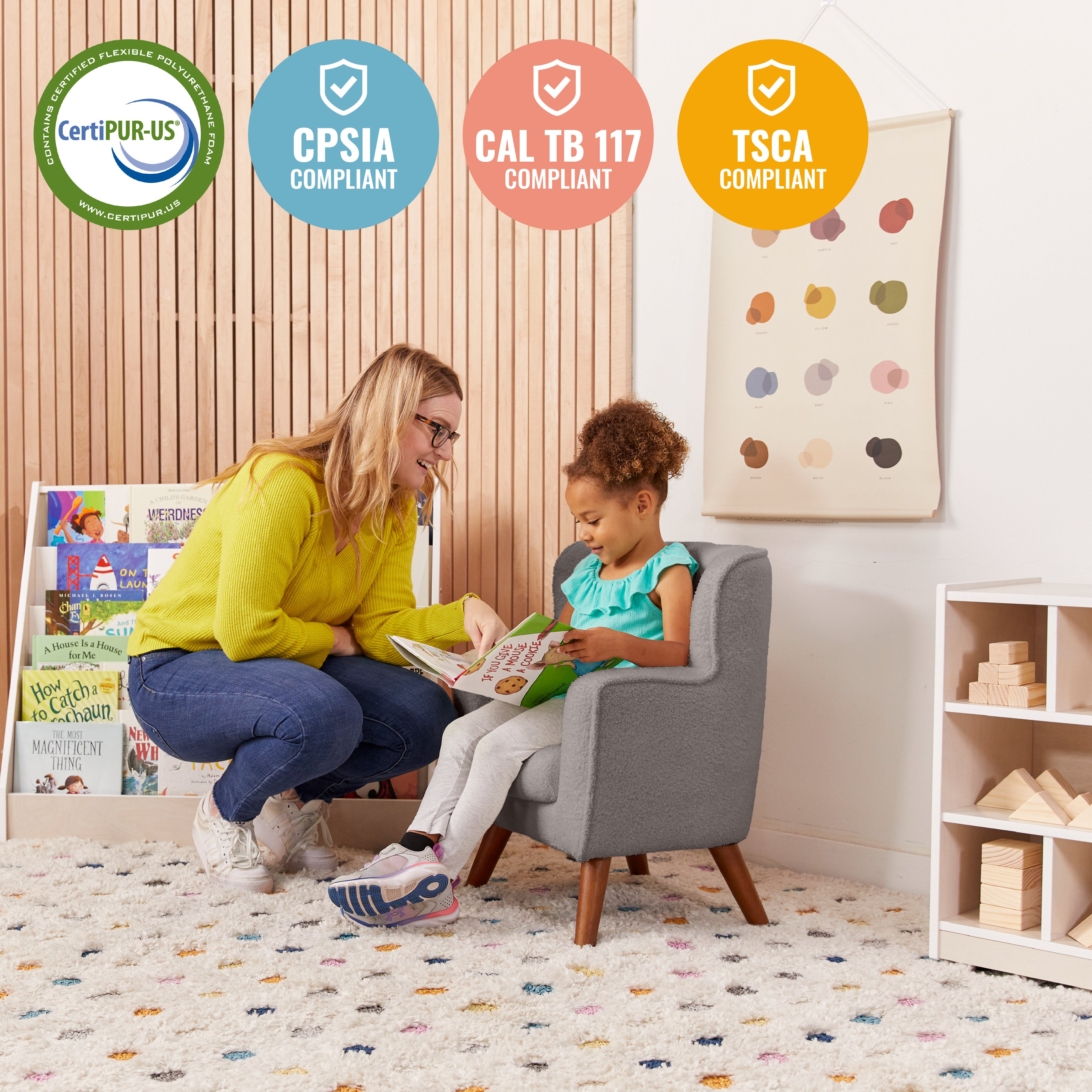 Mila Sherpa Toddler Arm Chair with Removable Wooden Legs