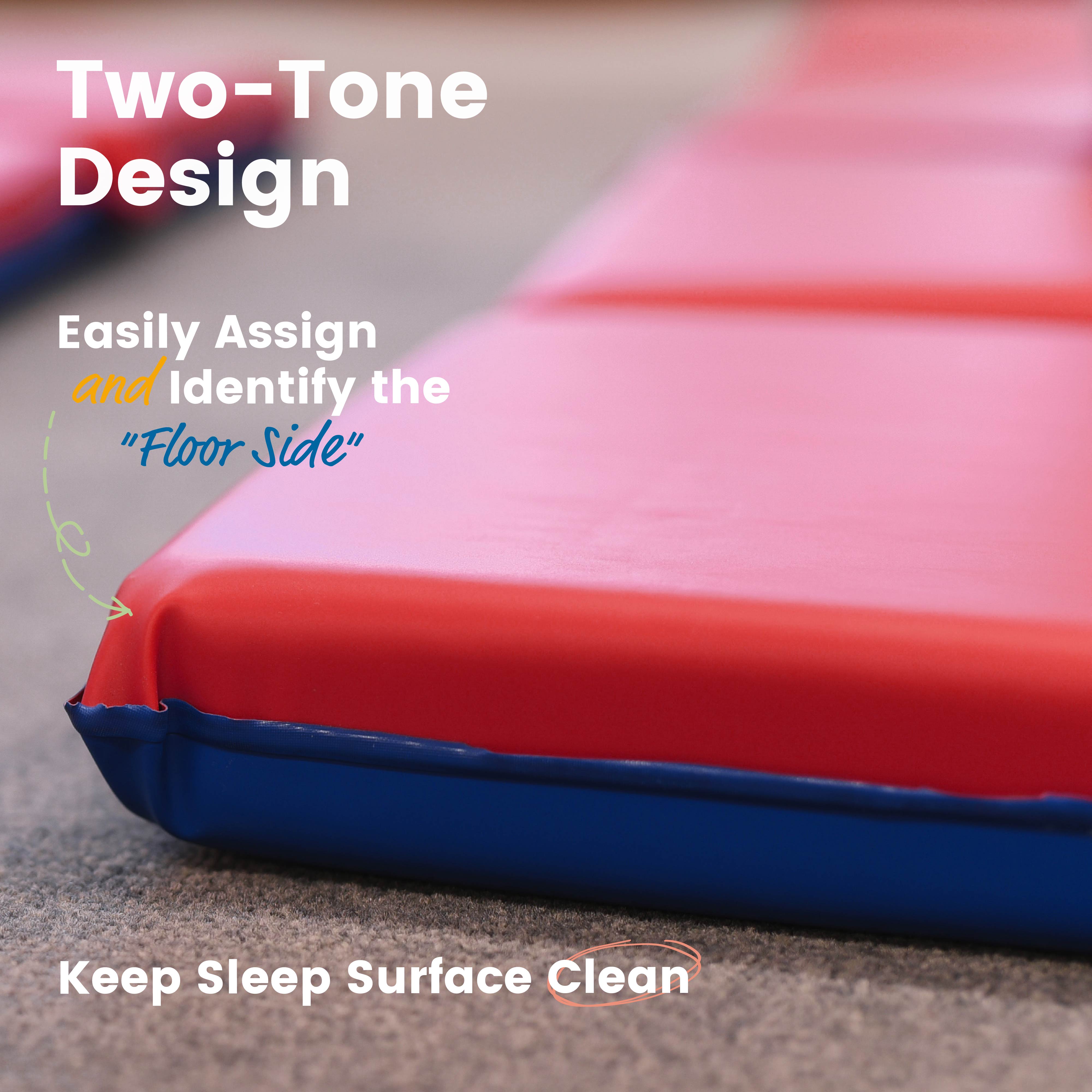 Premium Folding Rest Mat, 3-Section, 2in, Sleeping Pad, Blue/Red, 5-Pack